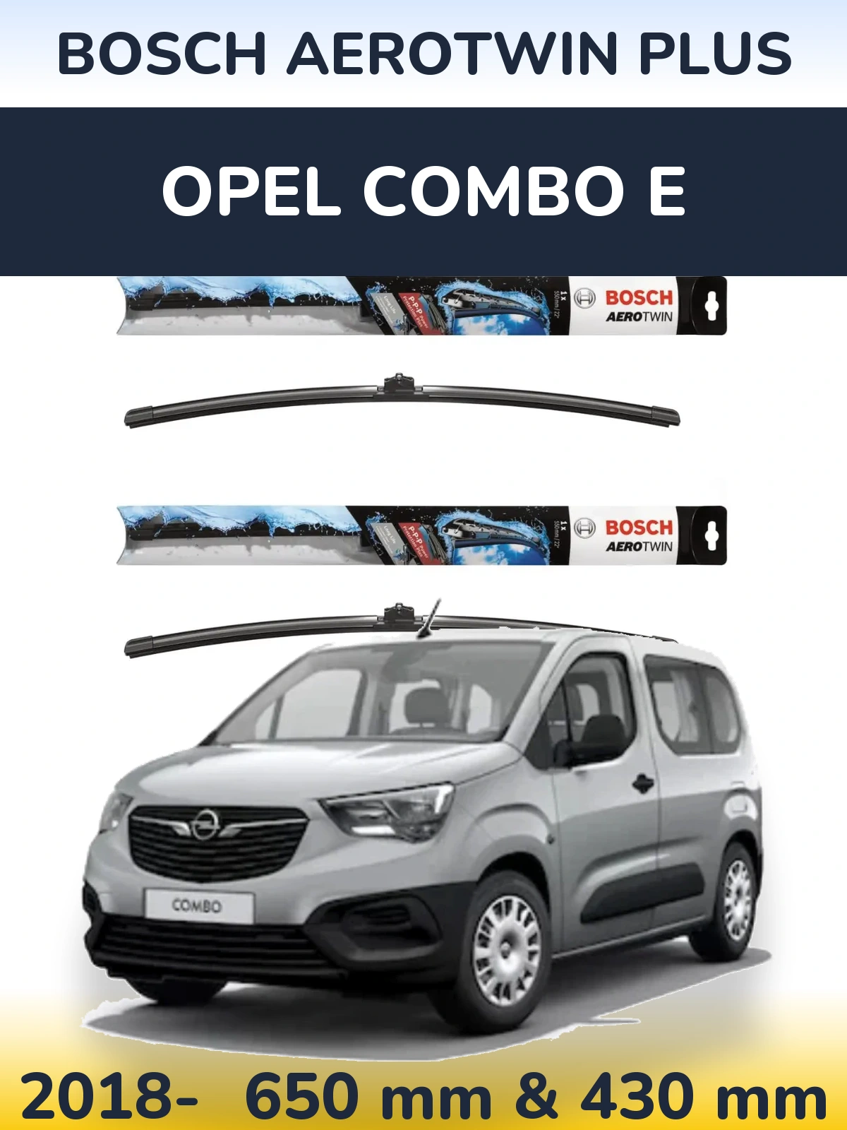 Комплект передних дворников BOSCH AeroTwin Plus 650 & 430 мм для Opel Combo E 2018-2026