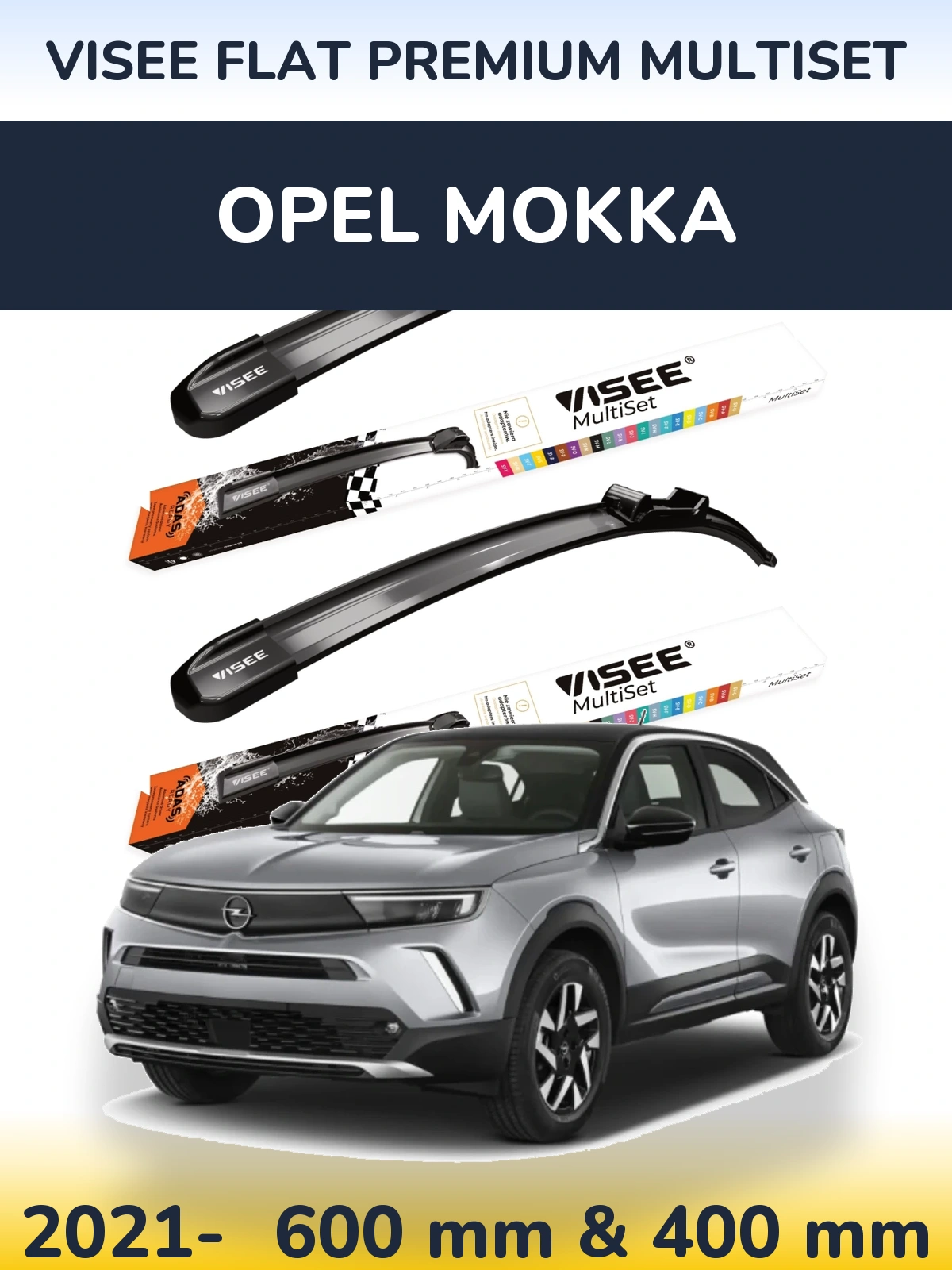 Комплект передних дворников VISEE FLAT PREMIUM MultiSet 600 & 400 мм для Opel Mokka 2021-2026