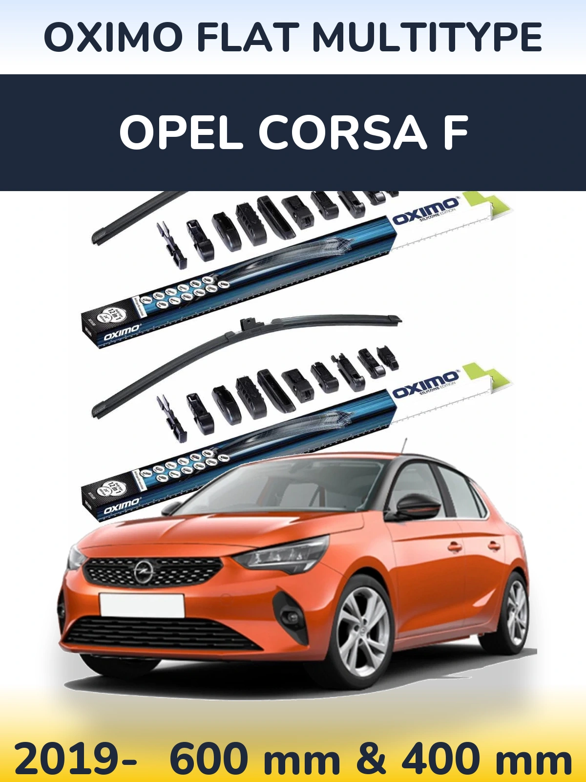 Front wiper blade set Oximo Flat MultiTypee 600 & 400 mm for Opel Corsa F 2019-2026