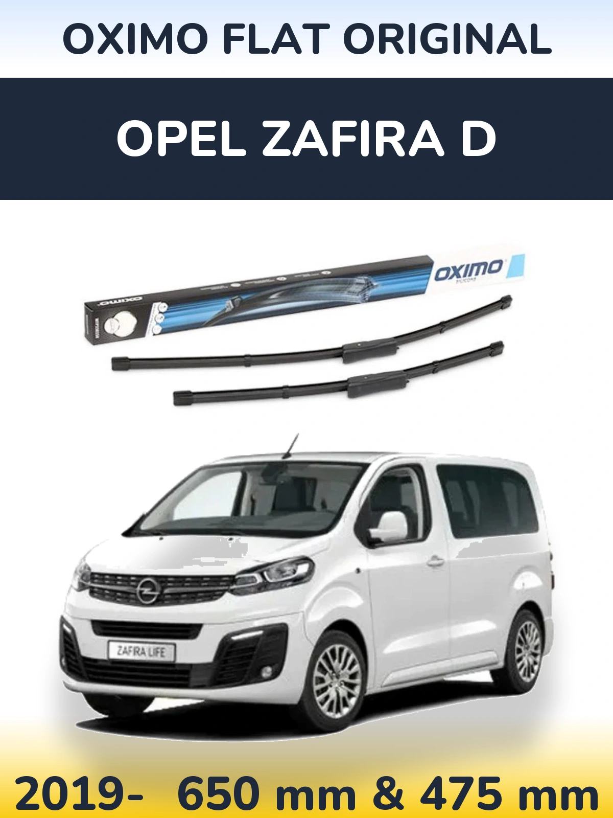 Комплект передних дворников Oximo Flat Original 650 & 475 мм для Opel Zafira D 2019-2026