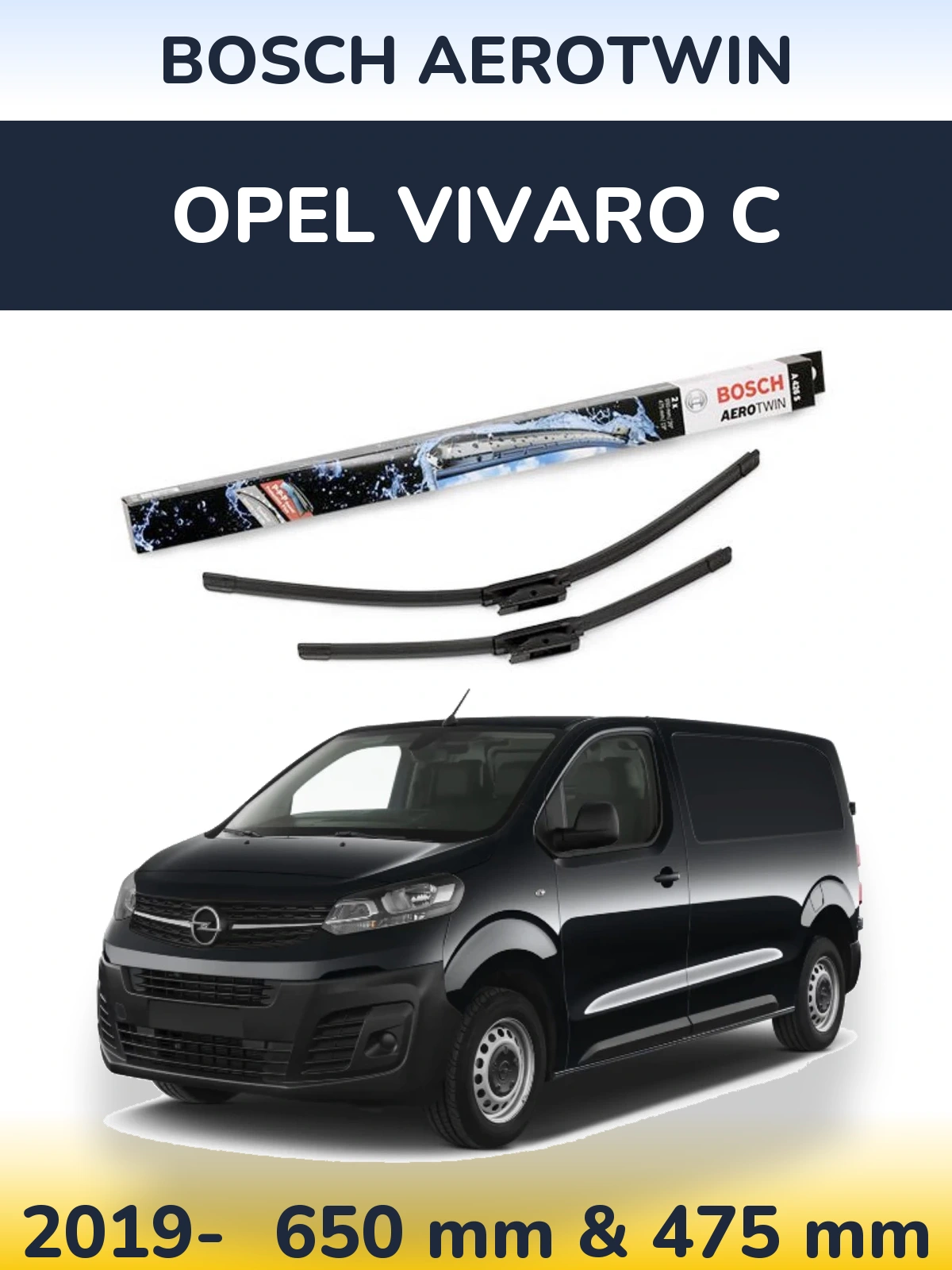 Комплект передних дворников BOSCH AeroTwin 650 & 475 мм для Opel Vivaro C 2019-2026