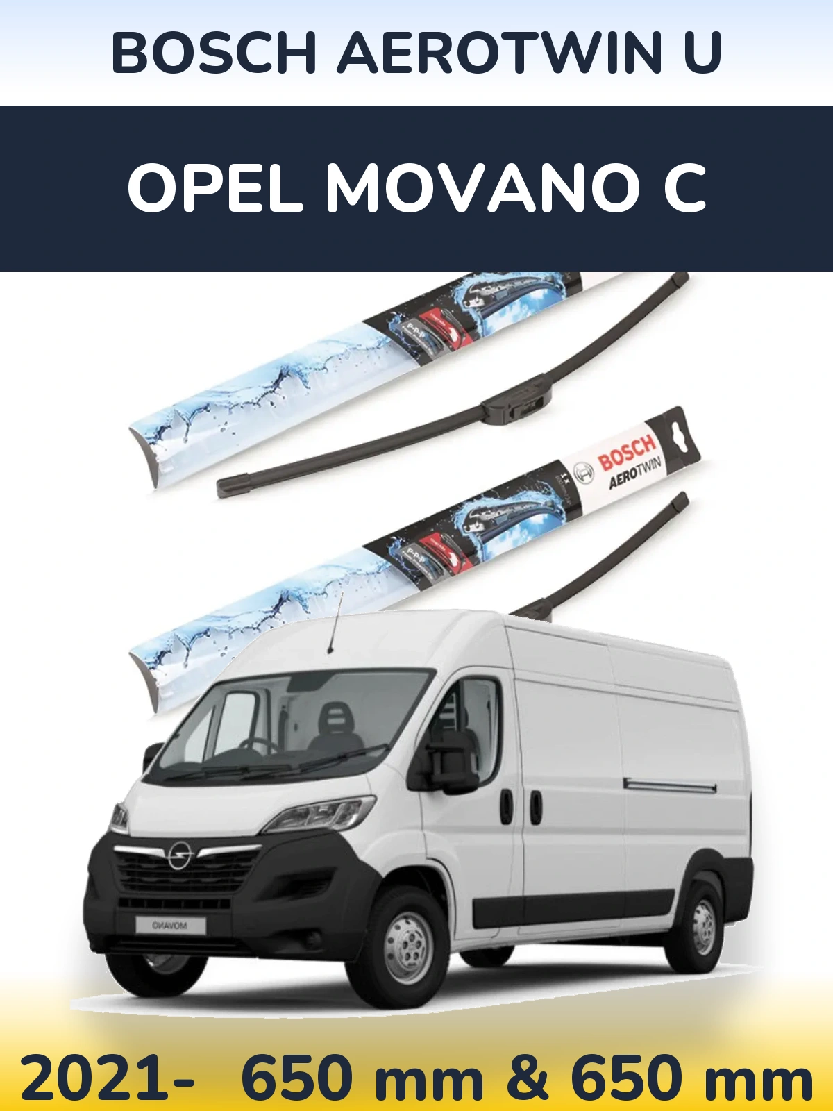 Комплект передних дворников BOSCH AeroTwin U 650 & 650 мм для Opel Movano C 2021-2026