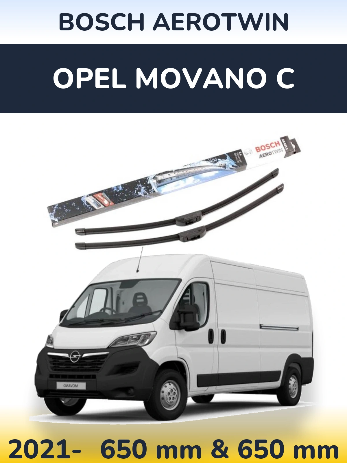 Комплект передних дворников BOSCH AeroTwin 650 & 650 мм для Opel Movano C 2021-2026