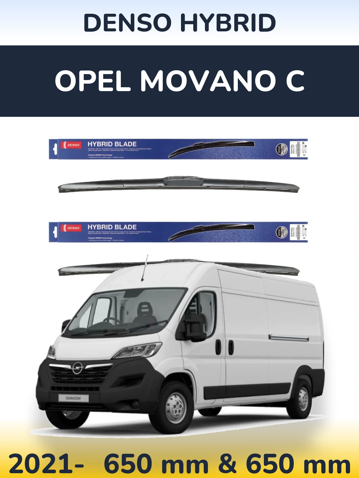 Комплект передних дворников Denso Hybrid 650 & 650 мм для Opel Movano C 2021-2026