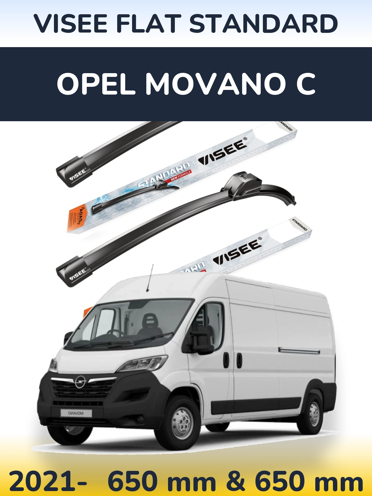 Комплект передних дворников VISEE FLAT STANDARD 650 & 650 мм для Opel Movano C 2021-2026