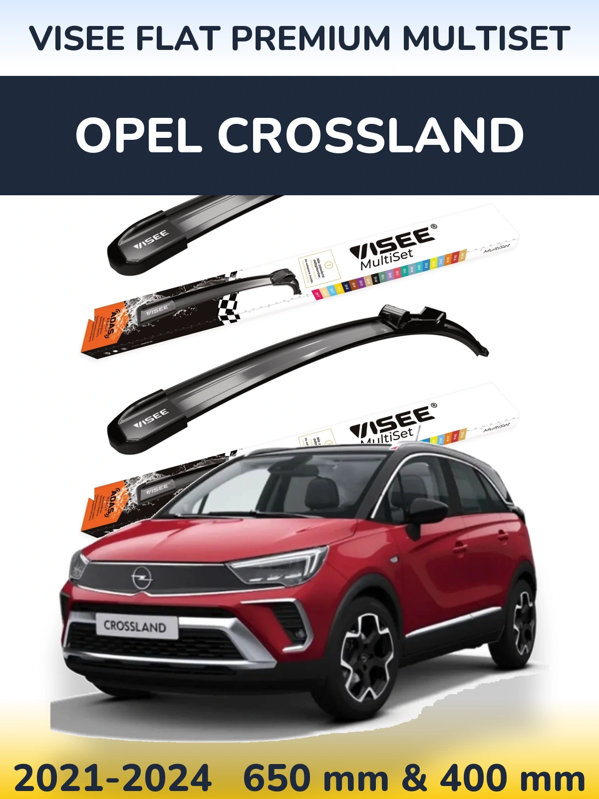 Front wiper blade set VISEE FLAT PREMIUM MultiSet 650 & 400 mm for Opel Crossland 2021-2024