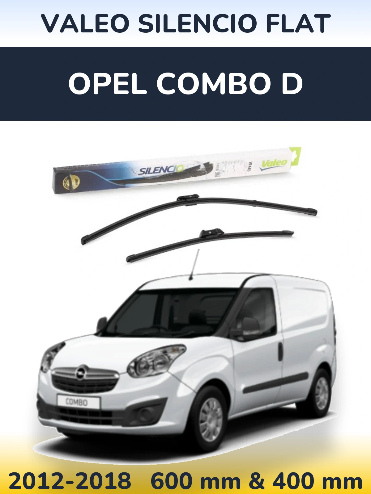 Front wiper blade set Valeo Silencio Flat 600 & 400 mm for Opel Combo D 2012-2018
