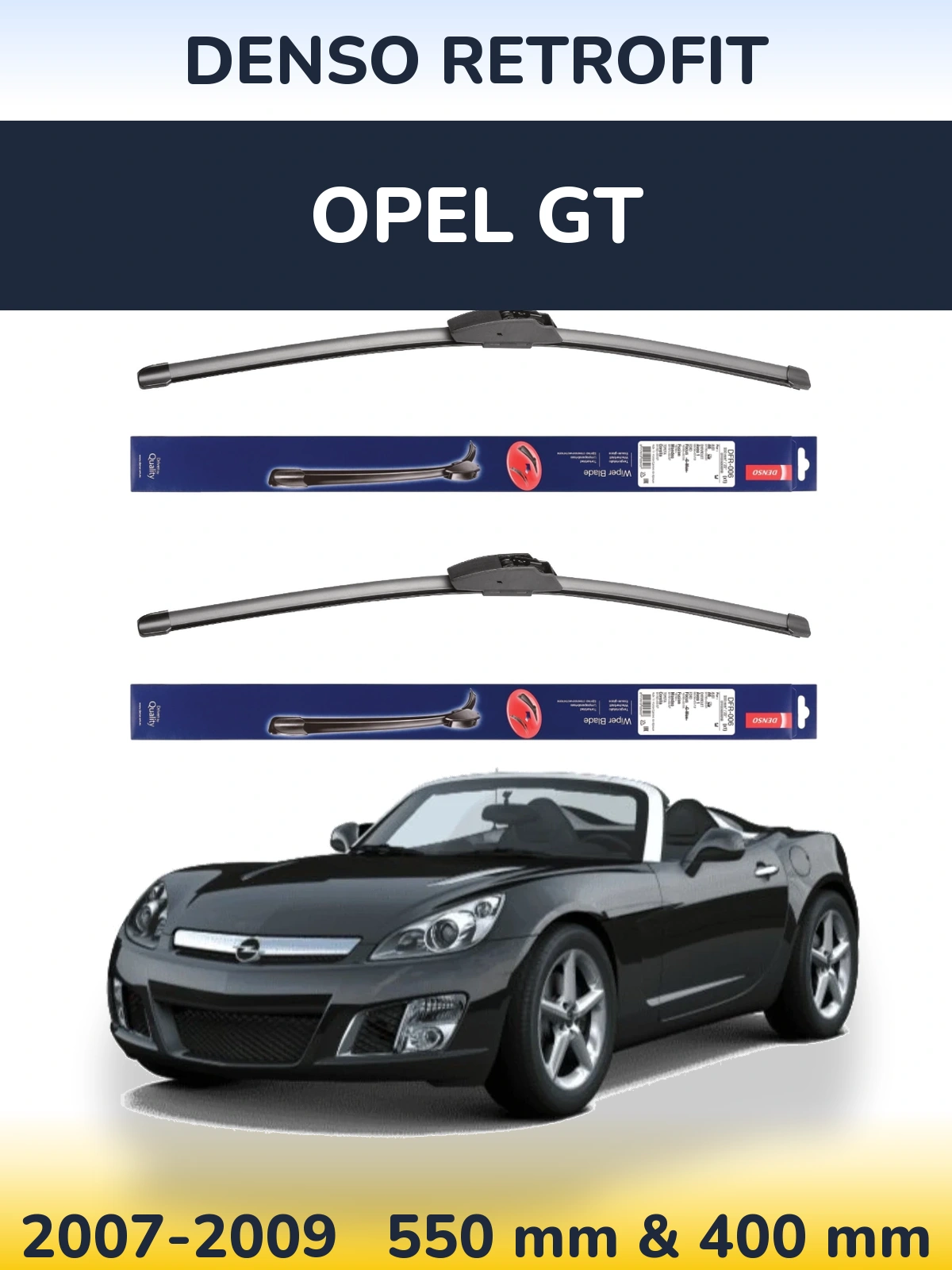 Komplet przednich wycieraczek Denso Retrofit 550 & 400 mm do Opel GT 2007-2009