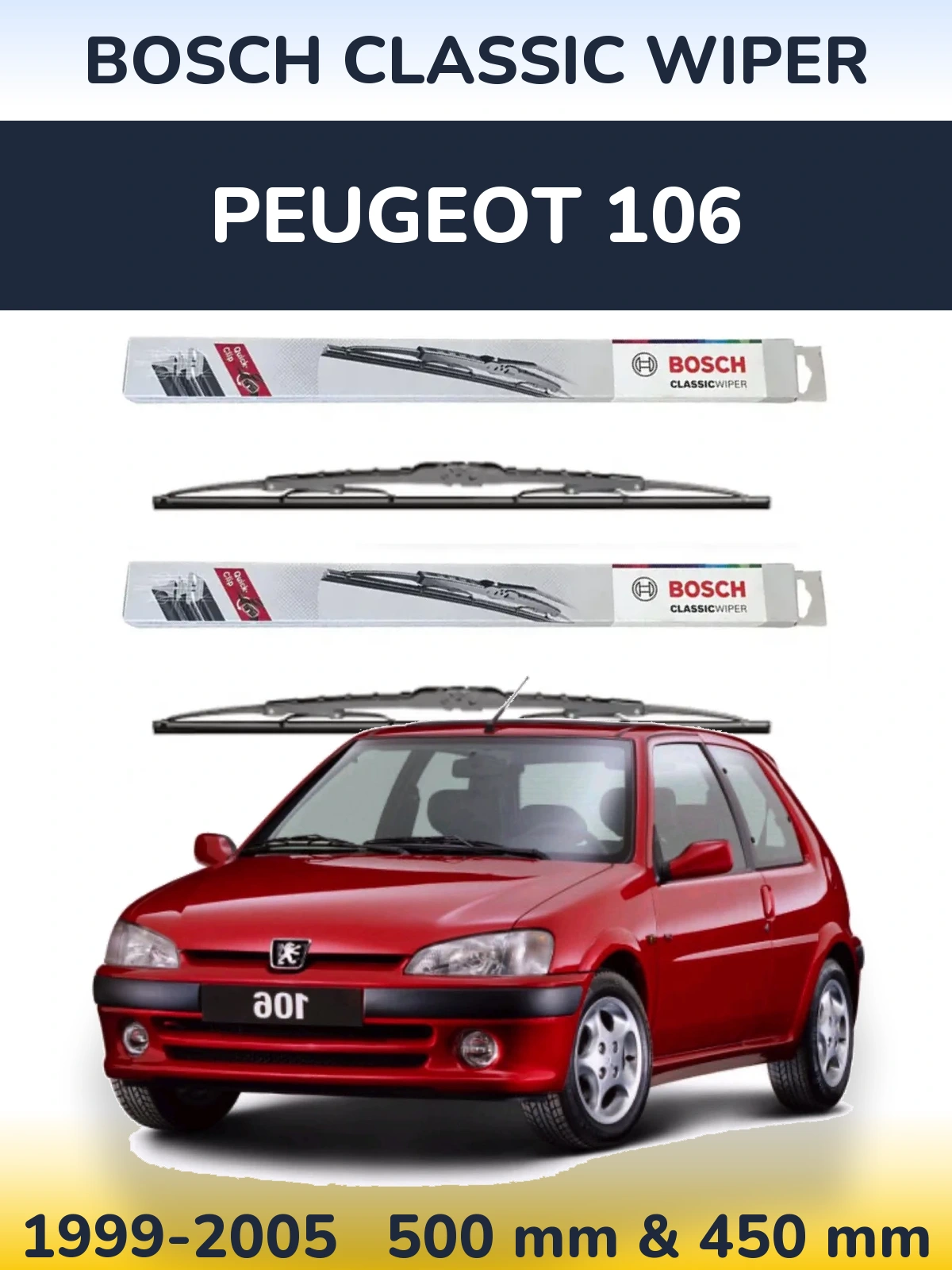 Komplet przednich wycieraczek BOSCH Classic Wiper 500 & 450 mm do Peugeot 106 1999-2005