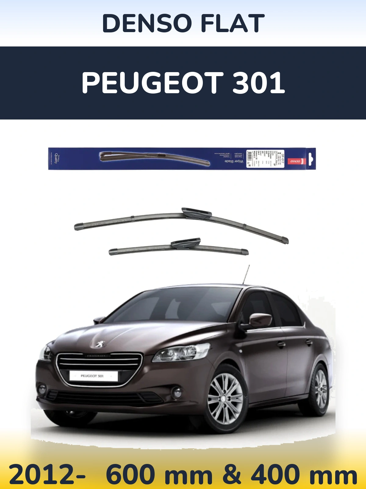 Komplet przednich wycieraczek Denso Flat 600 & 400 mm do Peugeot 301 2012-2026