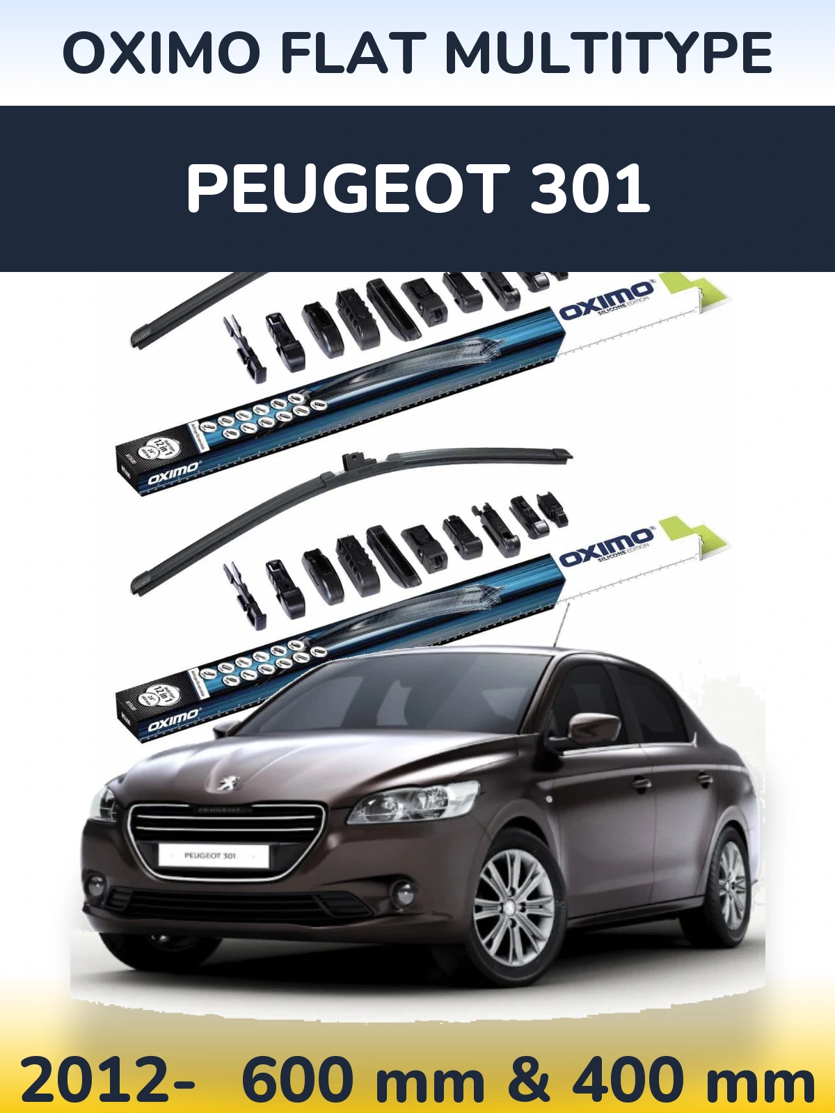 Komplet przednich wycieraczek Oximo Flat MultiType 600 & 400 mm do Peugeot 301 2012-2026