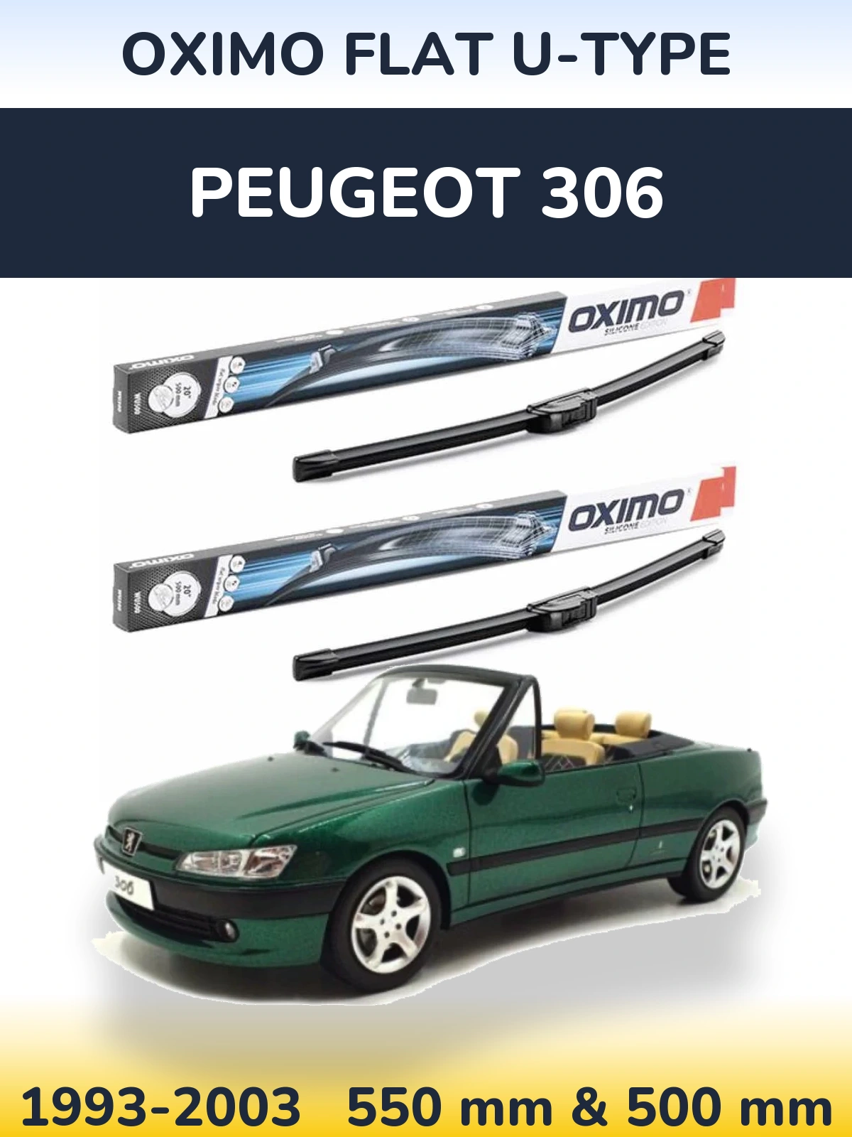Komplet przednich wycieraczek Oximo Flat U-type 550 & 500 mm do Peugeot 306 1993-2003