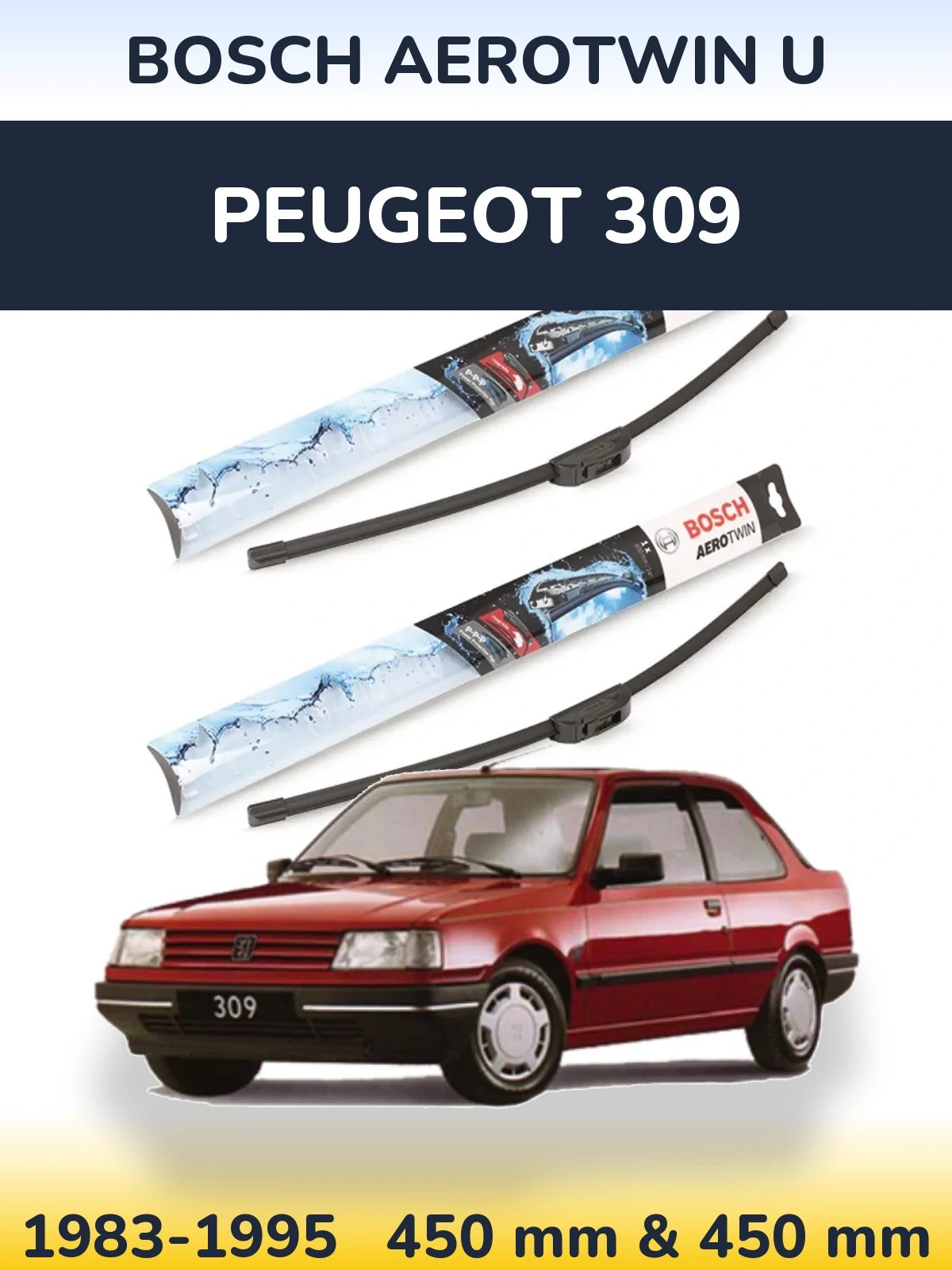 Komplet przednich wycieraczek BOSCH AeroTwin U 450 & 450 mm do Peugeot 309 1983-1995