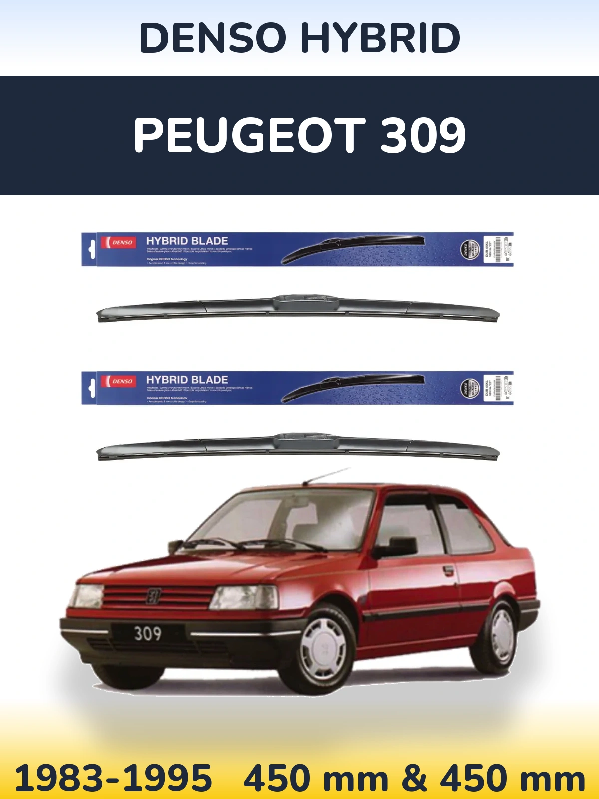 Komplet przednich wycieraczek Denso Hybrid 450 & 450 mm do Peugeot 309 1983-1995