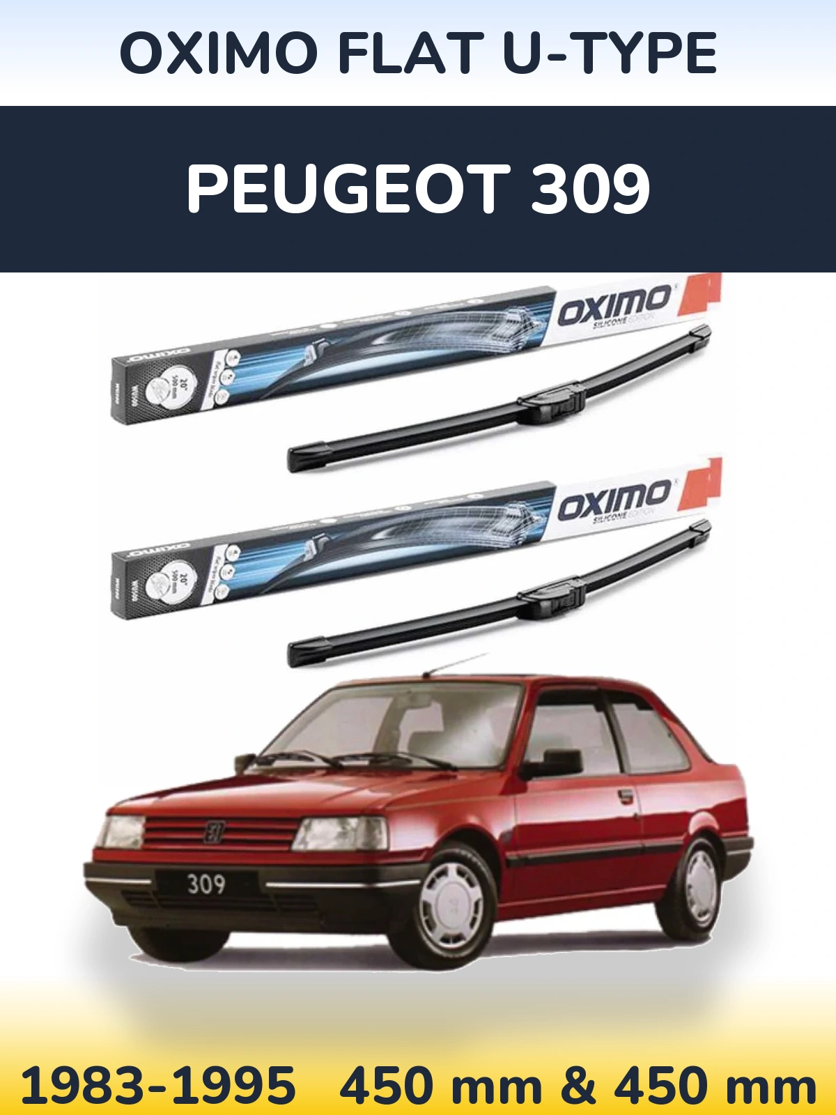 Комплект передних дворников Oximo Flat U-type 450 & 450 мм для Peugeot 309 1983-1995