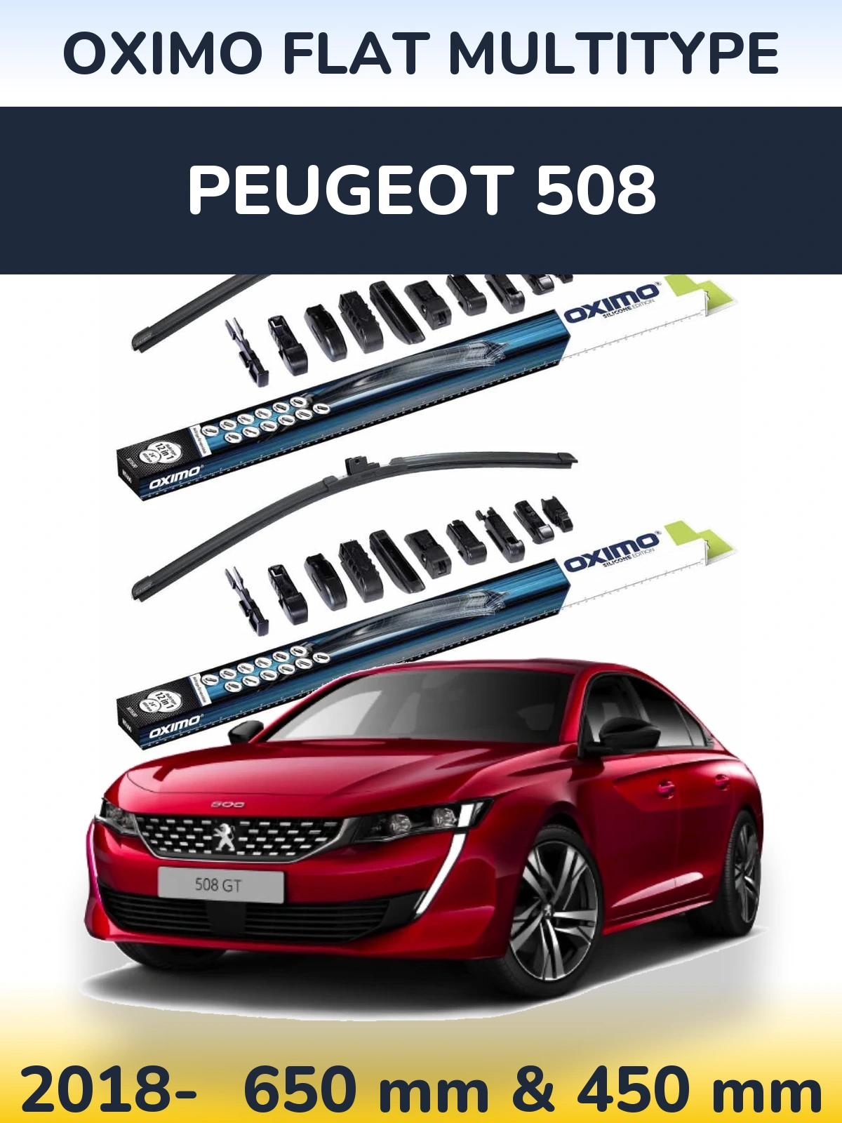 Front wiper blade set Oximo Flat MultiTypee 650 & 450 mm for Peugeot 508 2018-2026