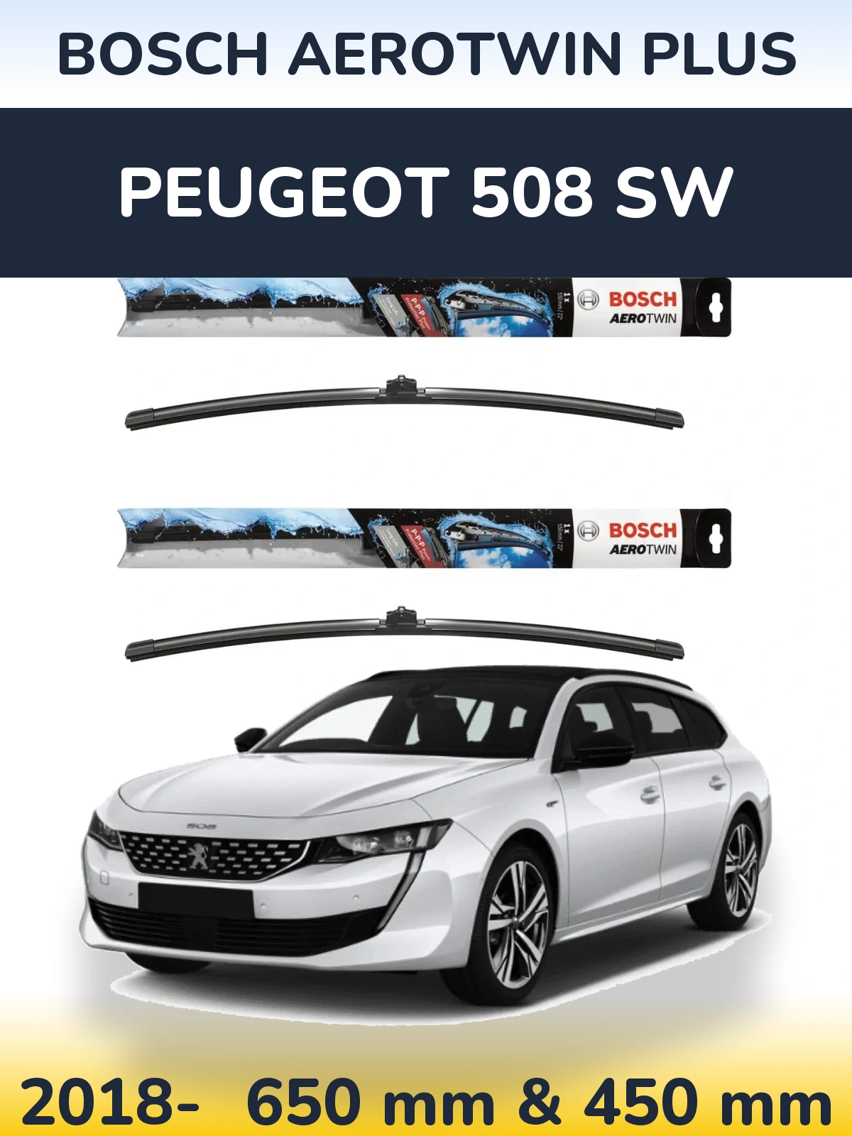 Комплект передних дворников BOSCH AeroTwin Plus 650 & 450 мм для Peugeot 508 SW 2018-2026