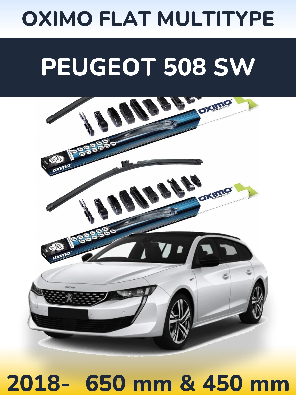 Komplet przednich wycieraczek Oximo Flat MultiType 650 & 450 mm do Peugeot 508 SW 2018-2026