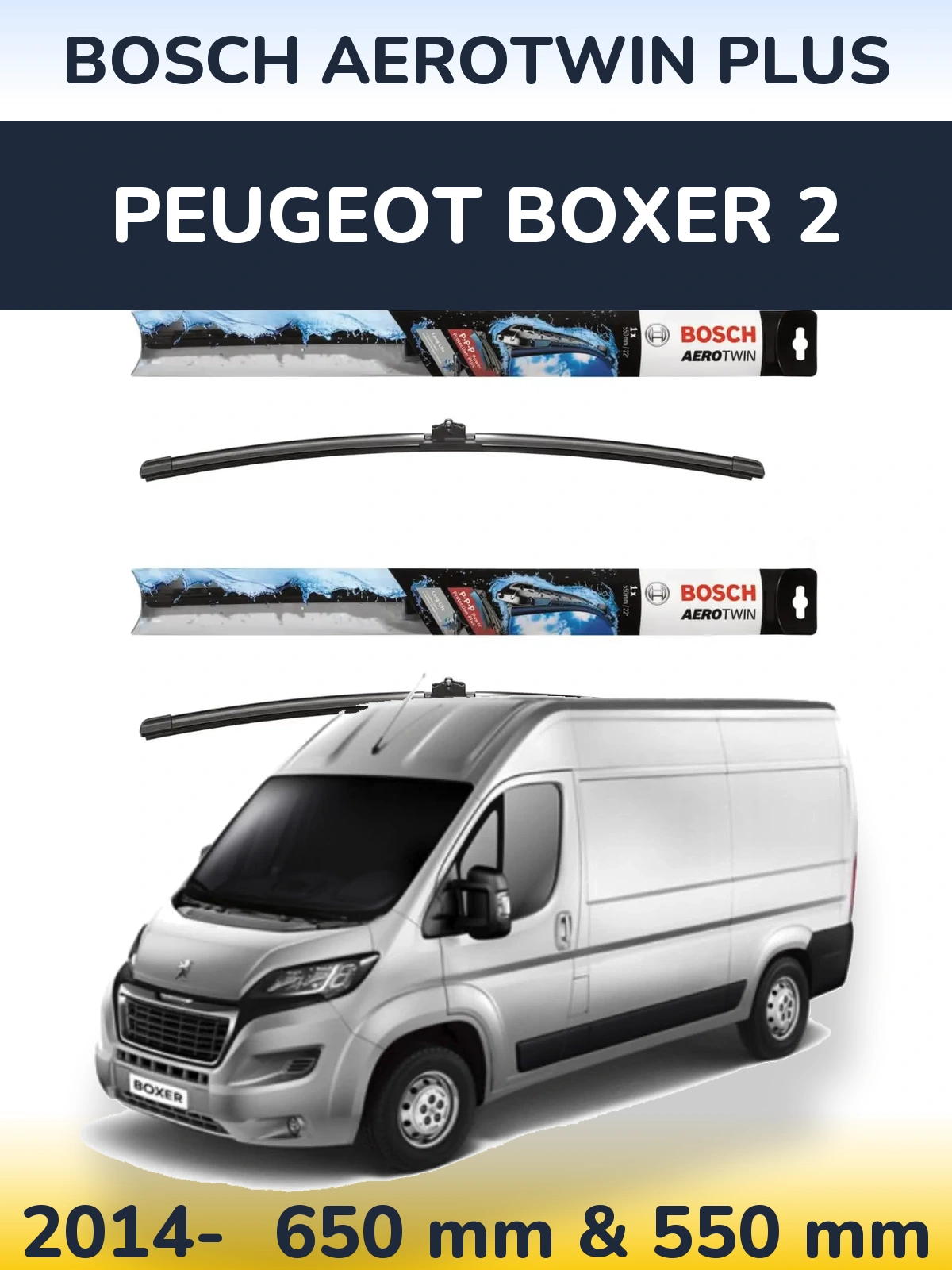 Комплект передних дворников BOSCH AeroTwin Plus 650 & 550 мм для Peugeot Boxer 2 2014-2026