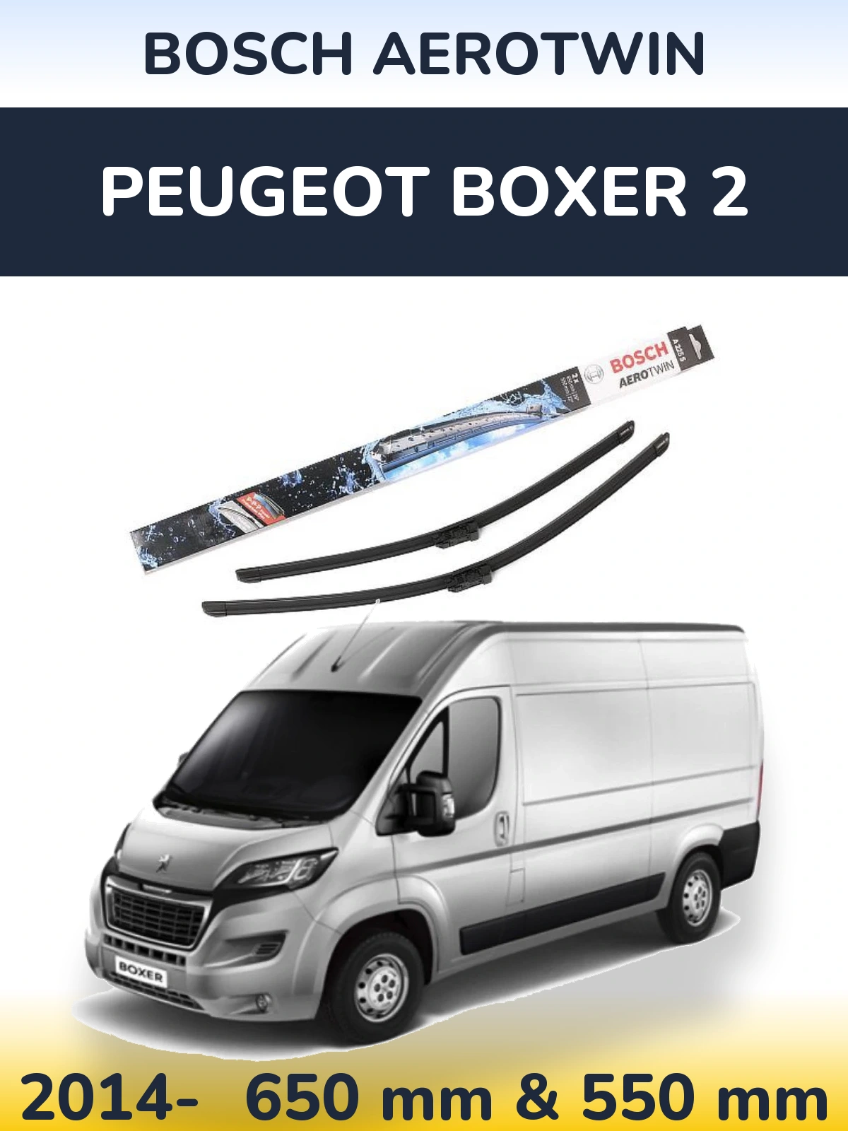 Front wiper blade set BOSCH AeroTwin 650 & 550 mm for Peugeot Boxer 2 2014-2026
