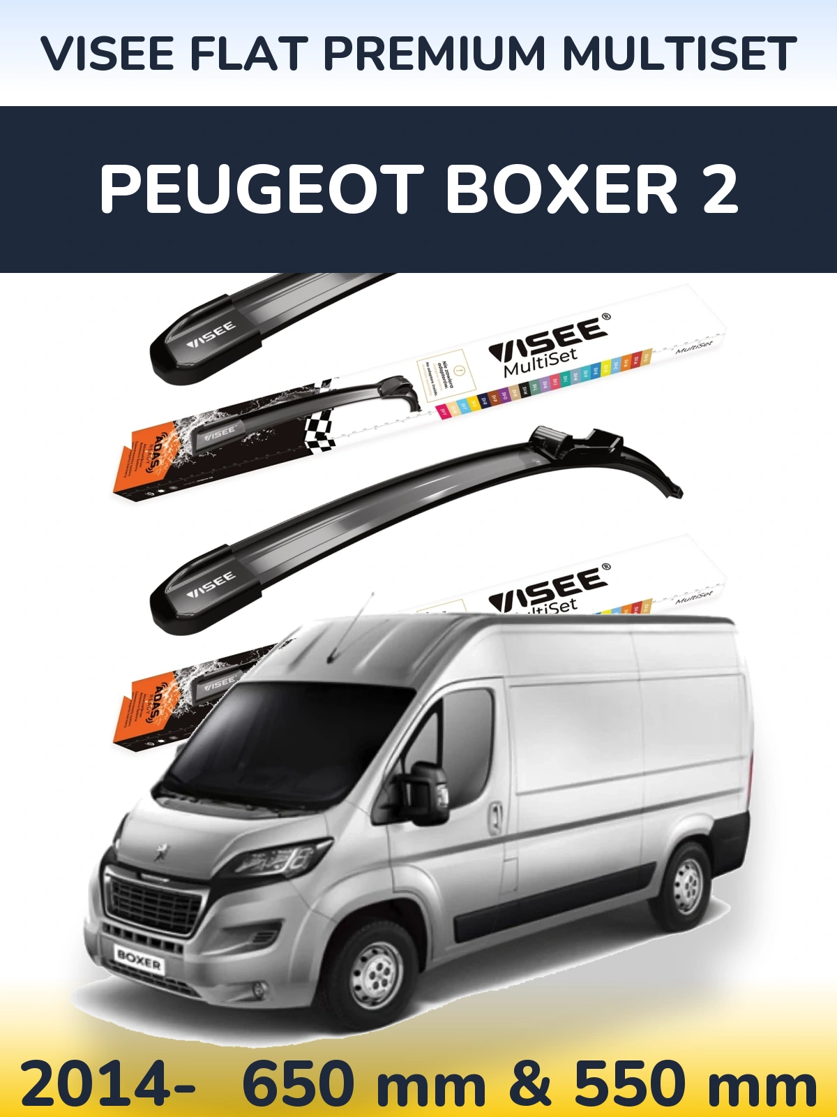 Front wiper blade set VISEE FLAT PREMIUM MultiSet 650 & 550 mm for Peugeot Boxer 2 2014-2026