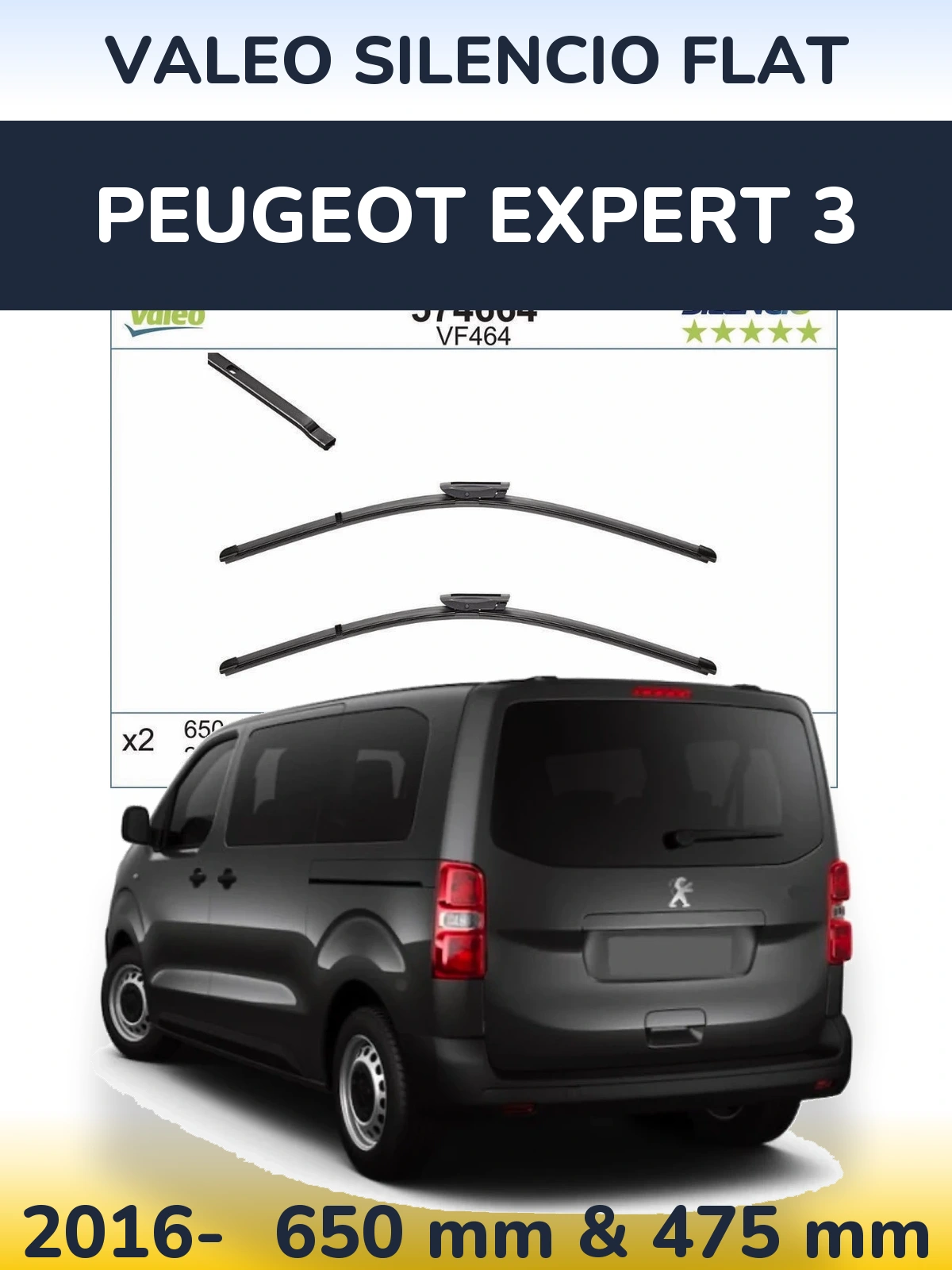 Комплект передніх щіток Valeo Silencio Flat 650 & 450 мм для Peugeot Expert 3 2016-2026