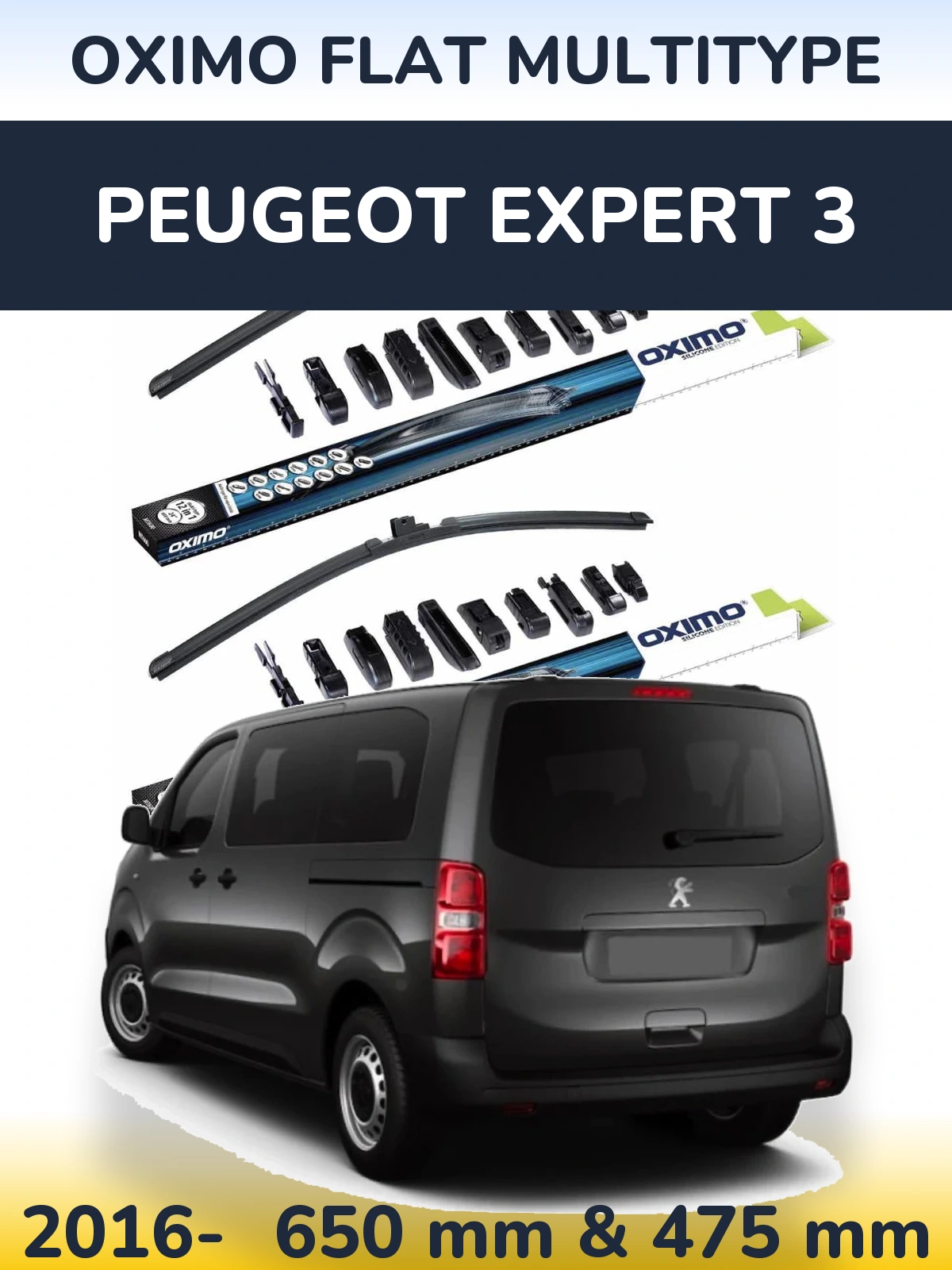 Front wiper blade set Oximo Flat MultiTypee 650 & 475 mm for Peugeot Expert 3 2016-2026