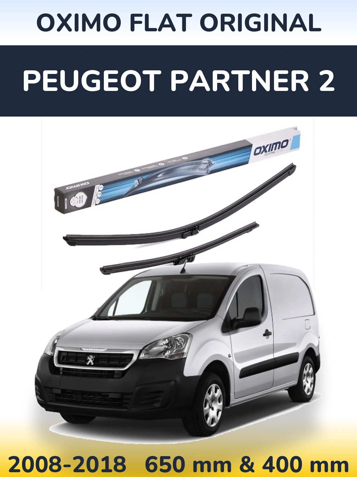 Комплект передних дворников Oximo Flat Original 650 & 400 мм для Peugeot Partner 2 2008-2018