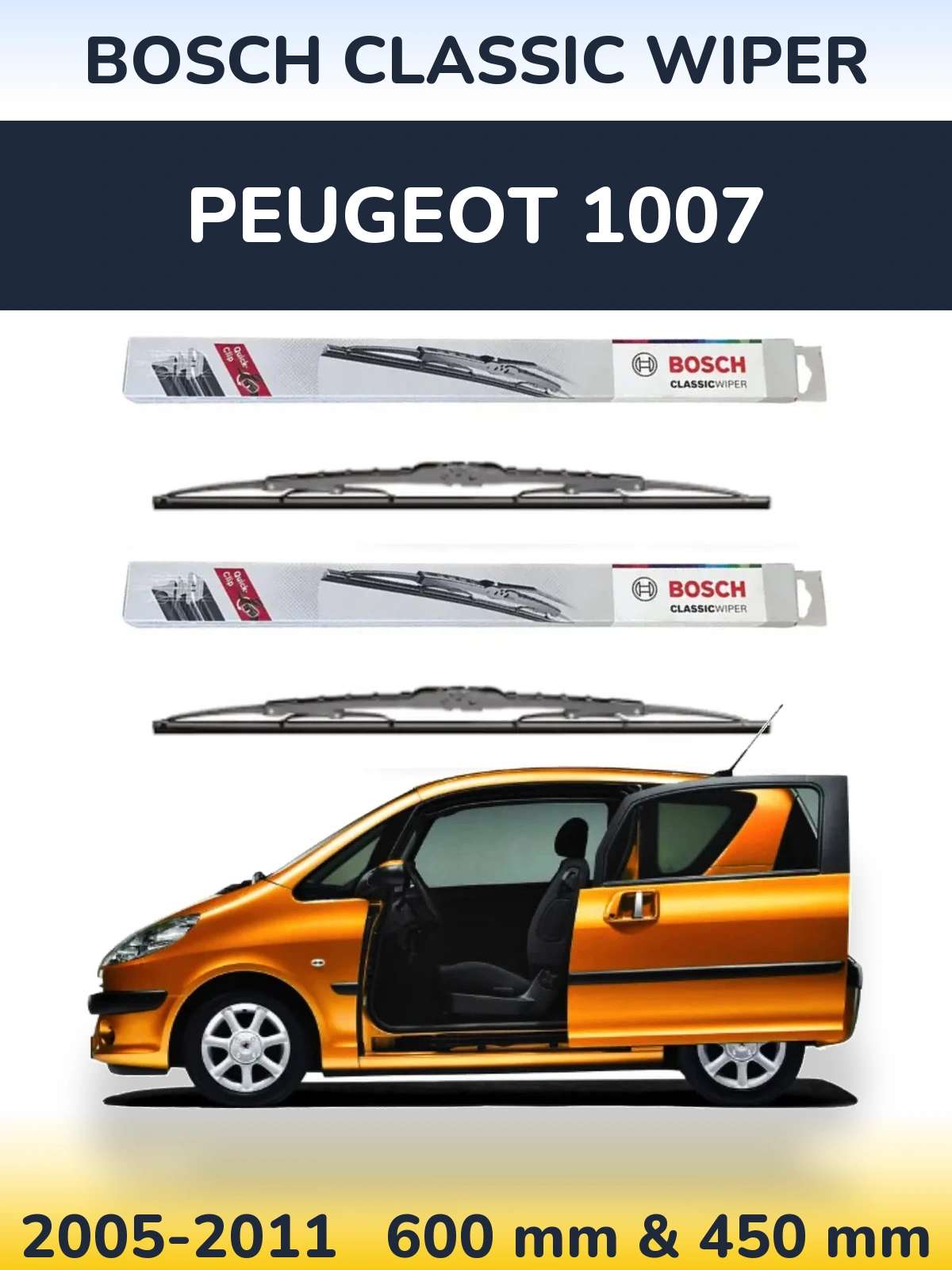 Komplet przednich wycieraczek BOSCH Classic Wiper 600 & 450 mm do Peugeot 1007 2005-2011