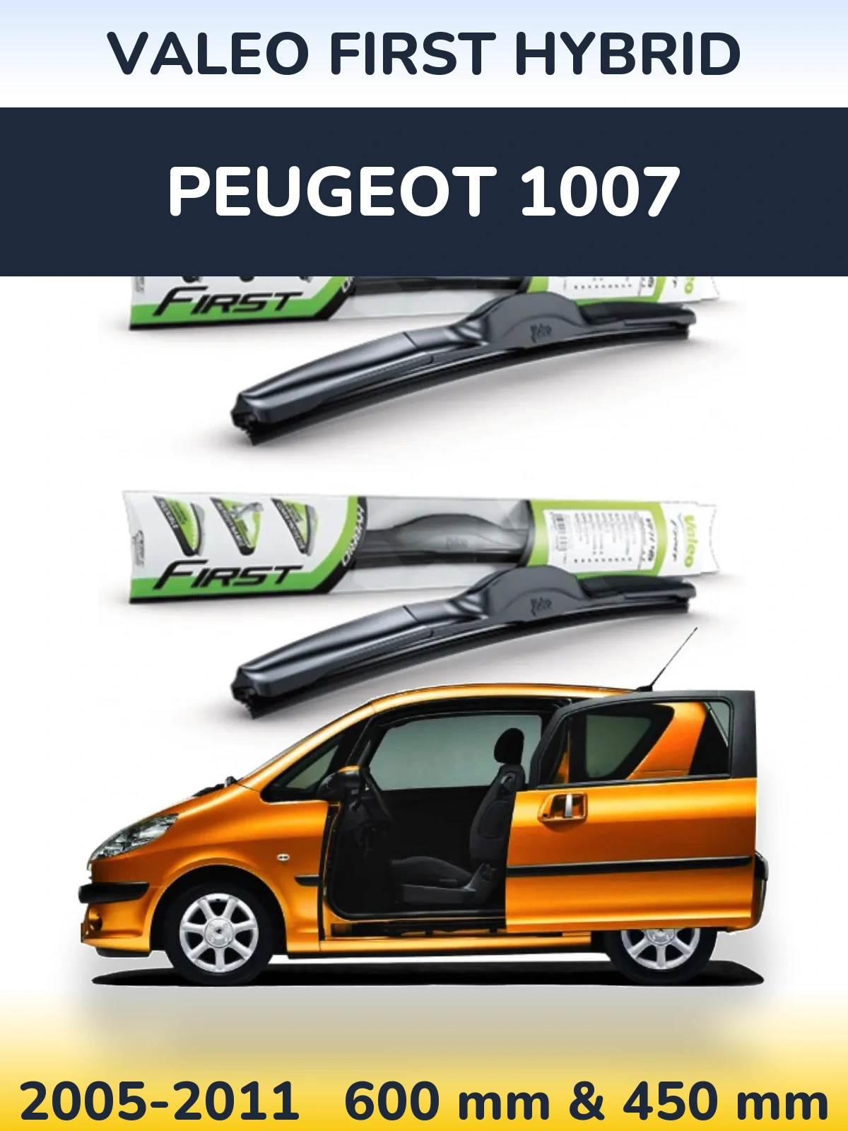 Komplet przednich wycieraczek Valeo First Hybrid 600 & 450 mm do Peugeot 1007 2005-2011