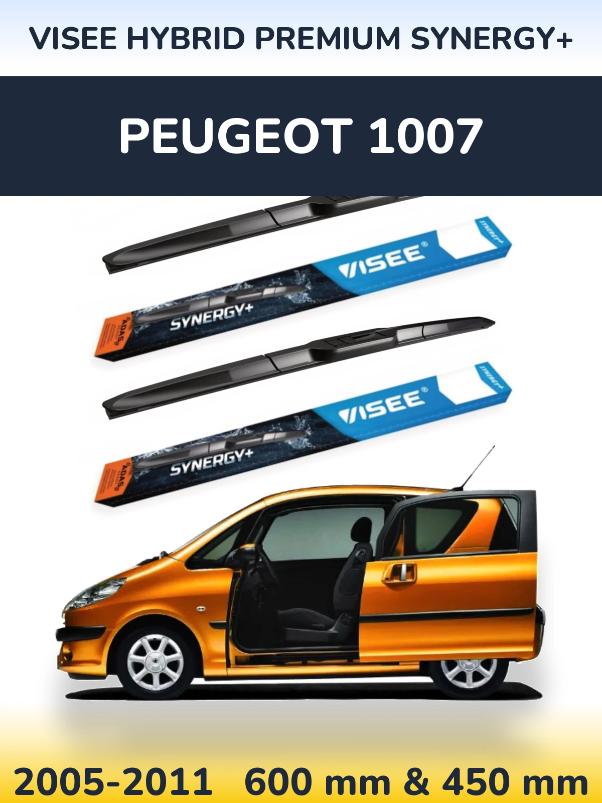 Komplet przednich wycieraczek VISEE HYBRID PREMIUM SYNERGY+ 600 & 450 mm do Peugeot 1007 2005-2011