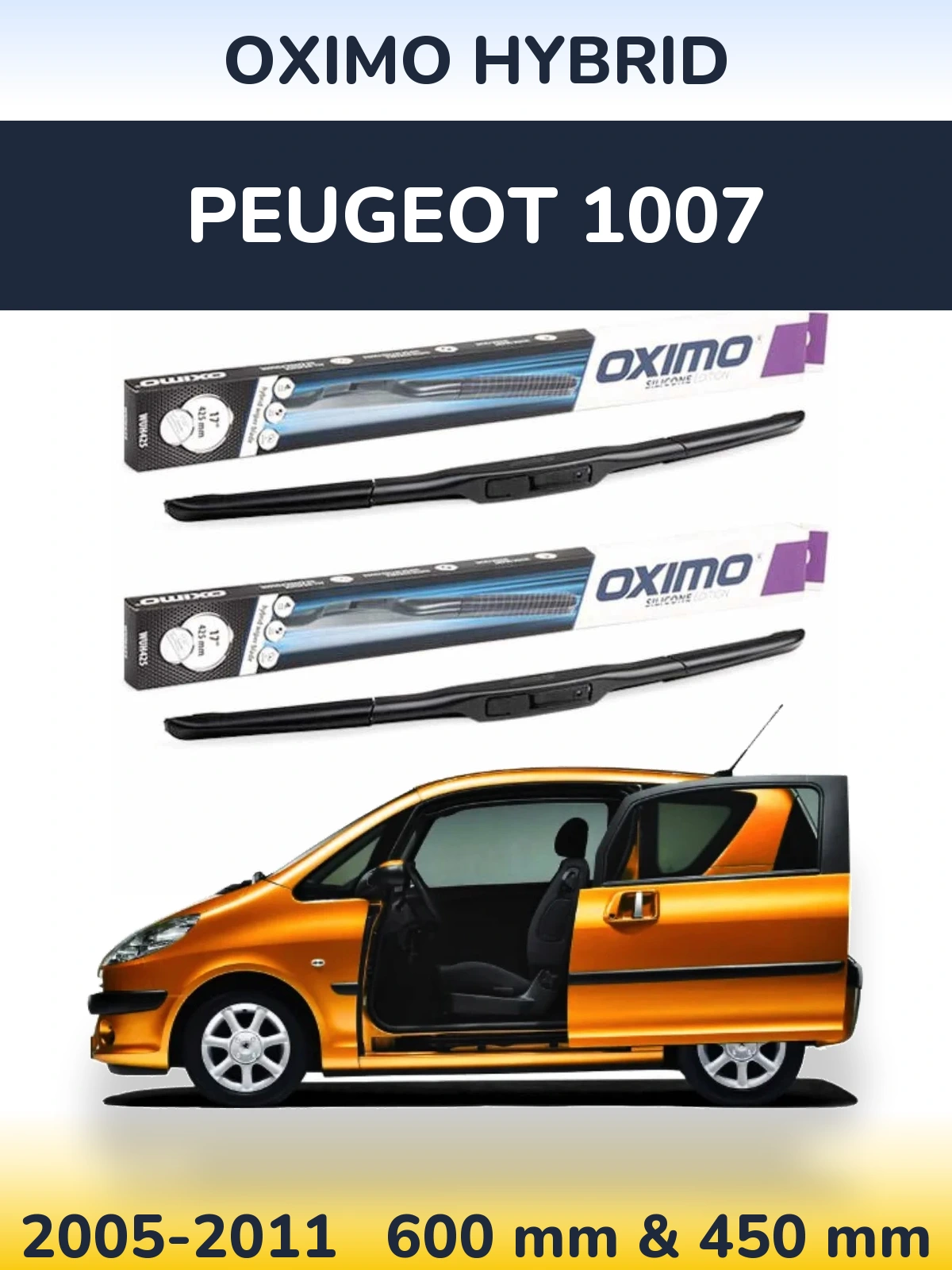 Komplet przednich wycieraczek Oximo Hybrid 600 & 450 mm do Peugeot 1007 2005-2011