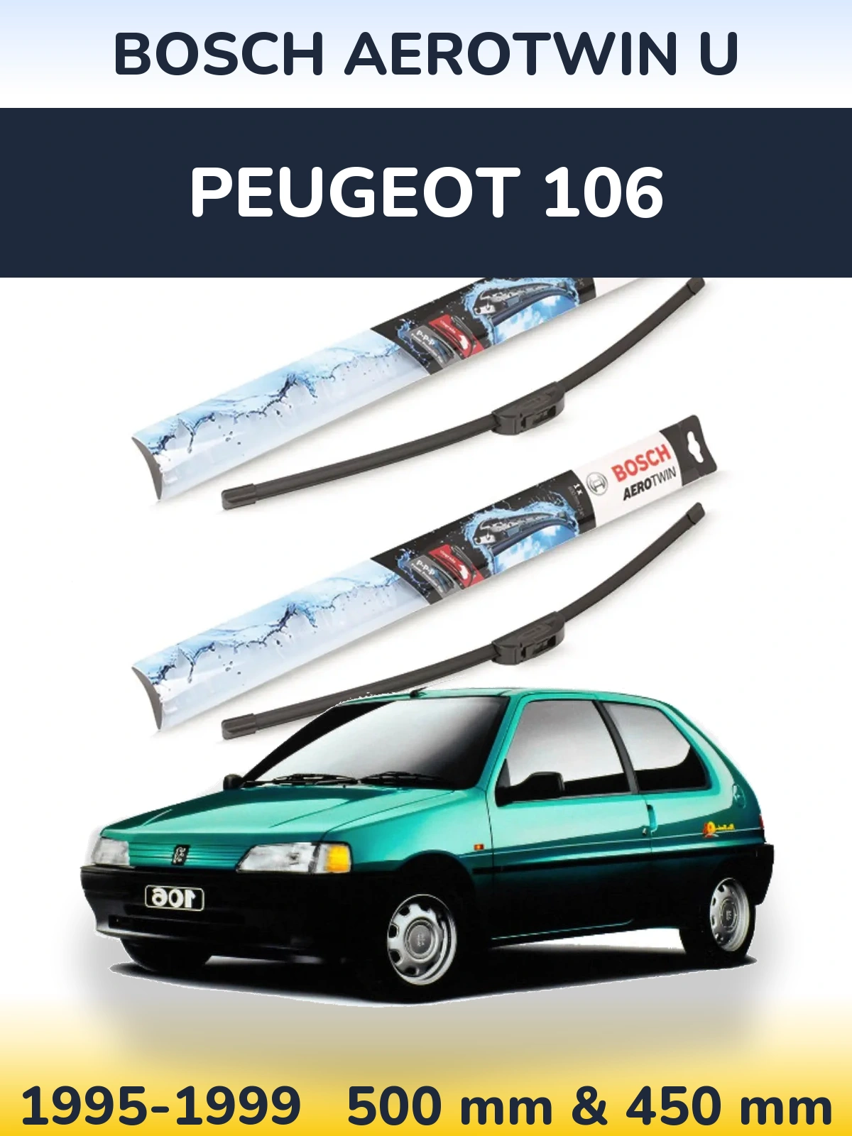 Комплект передних дворников BOSCH AeroTwin U 500 & 450 мм для Peugeot 106 1995-1999