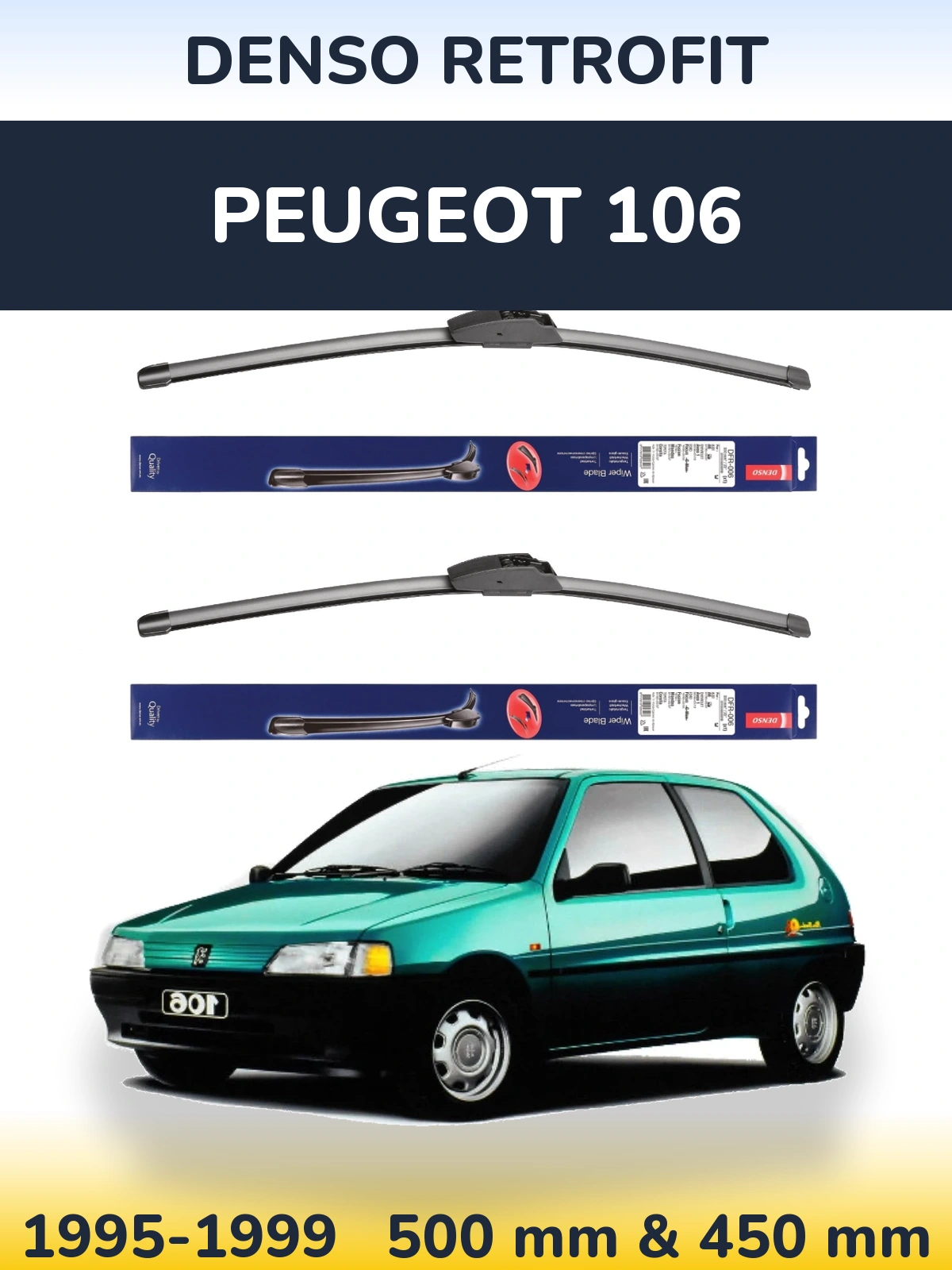 Komplet przednich wycieraczek Denso Retrofit 500 & 450 mm do Peugeot 106 1995-1999