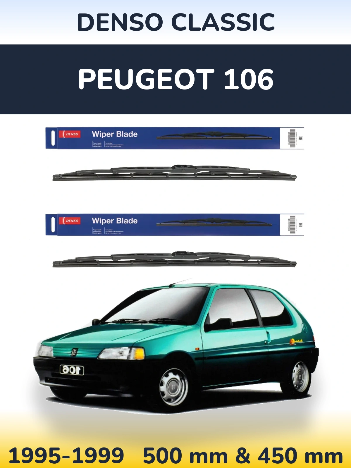 Komplet przednich wycieraczek Denso Classic 500 & 450 mm do Peugeot 106 1995-1999