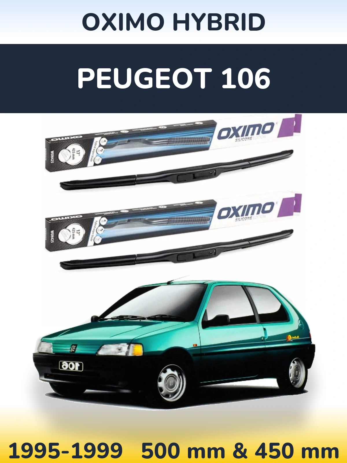 Komplet przednich wycieraczek Oximo Hybrid 500 & 450 mm do Peugeot 106 1995-1999