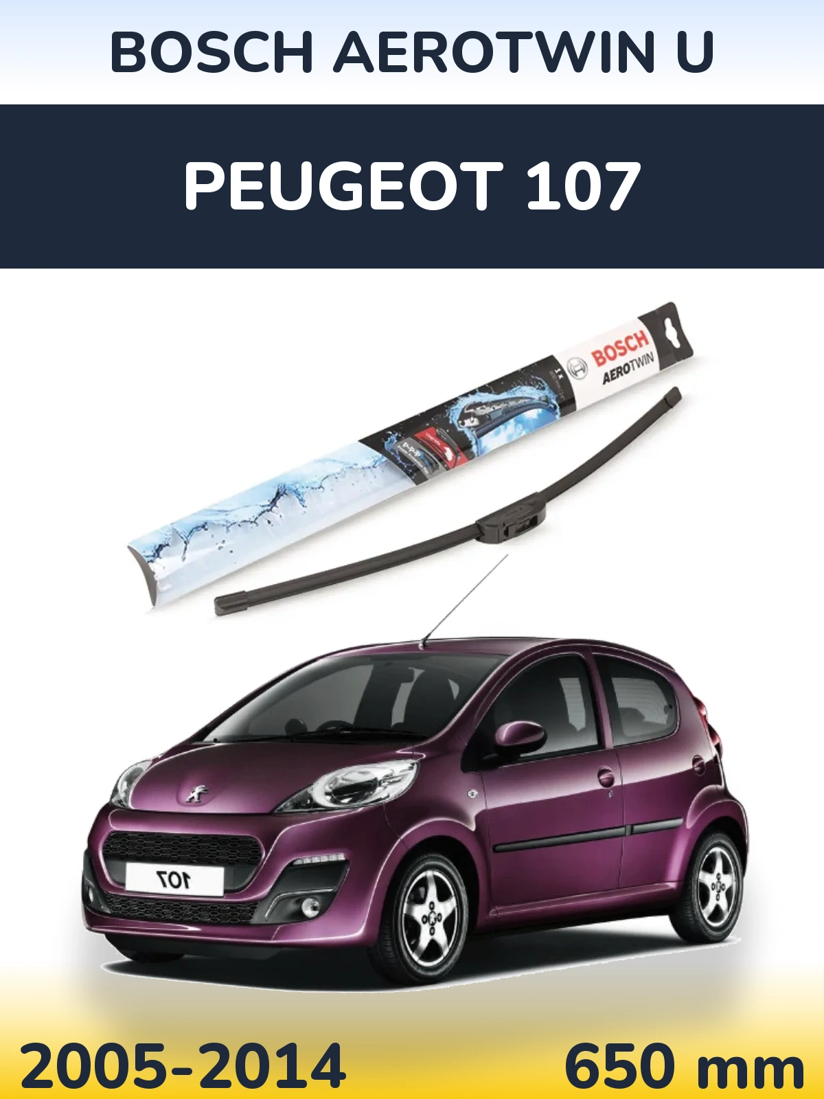 Передний дворник BOSCH AeroTwin U 650 мм для Peugeot 107 2005-2014
