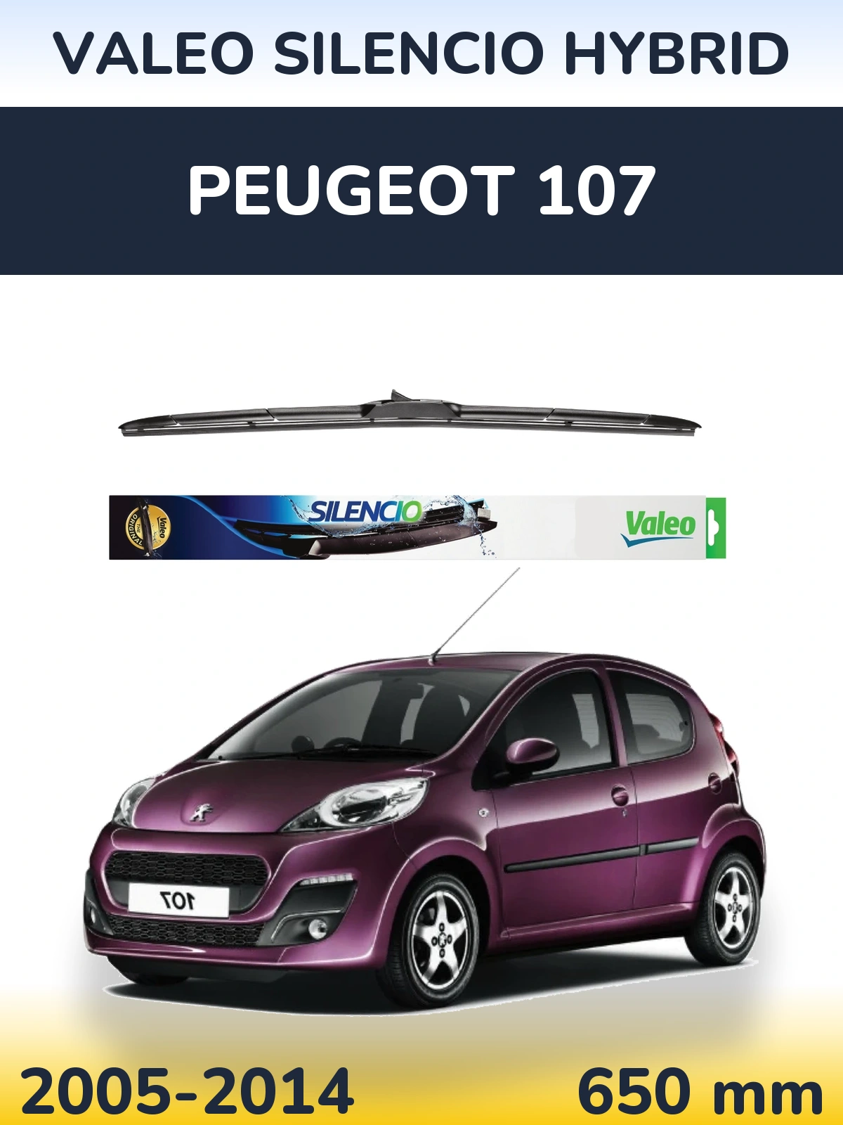 Przednia wycieraczka Valeo Silencio Hybrid 650 mm do Peugeot 107 2005-2014