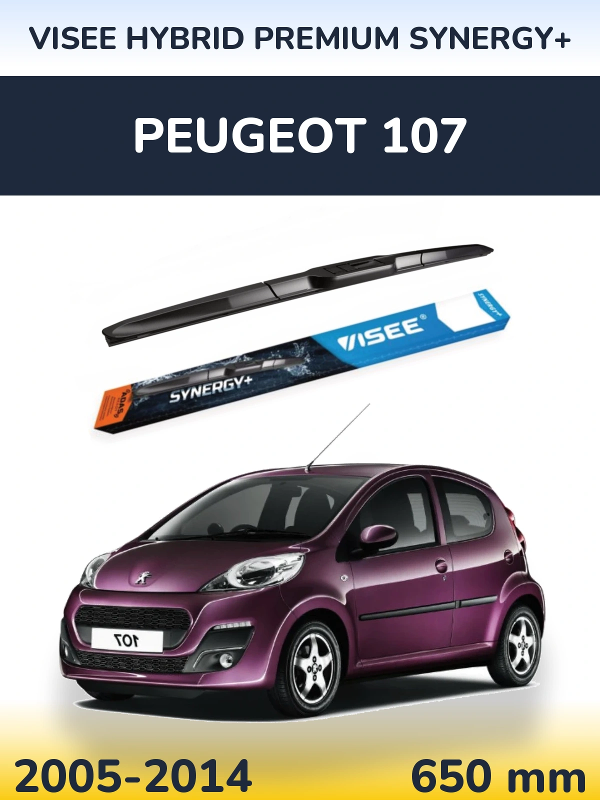 Przednia wycieraczka VISEE HYBRID PREMIUM SYNERGY+ 650 mm do Peugeot 107 2005-2014
