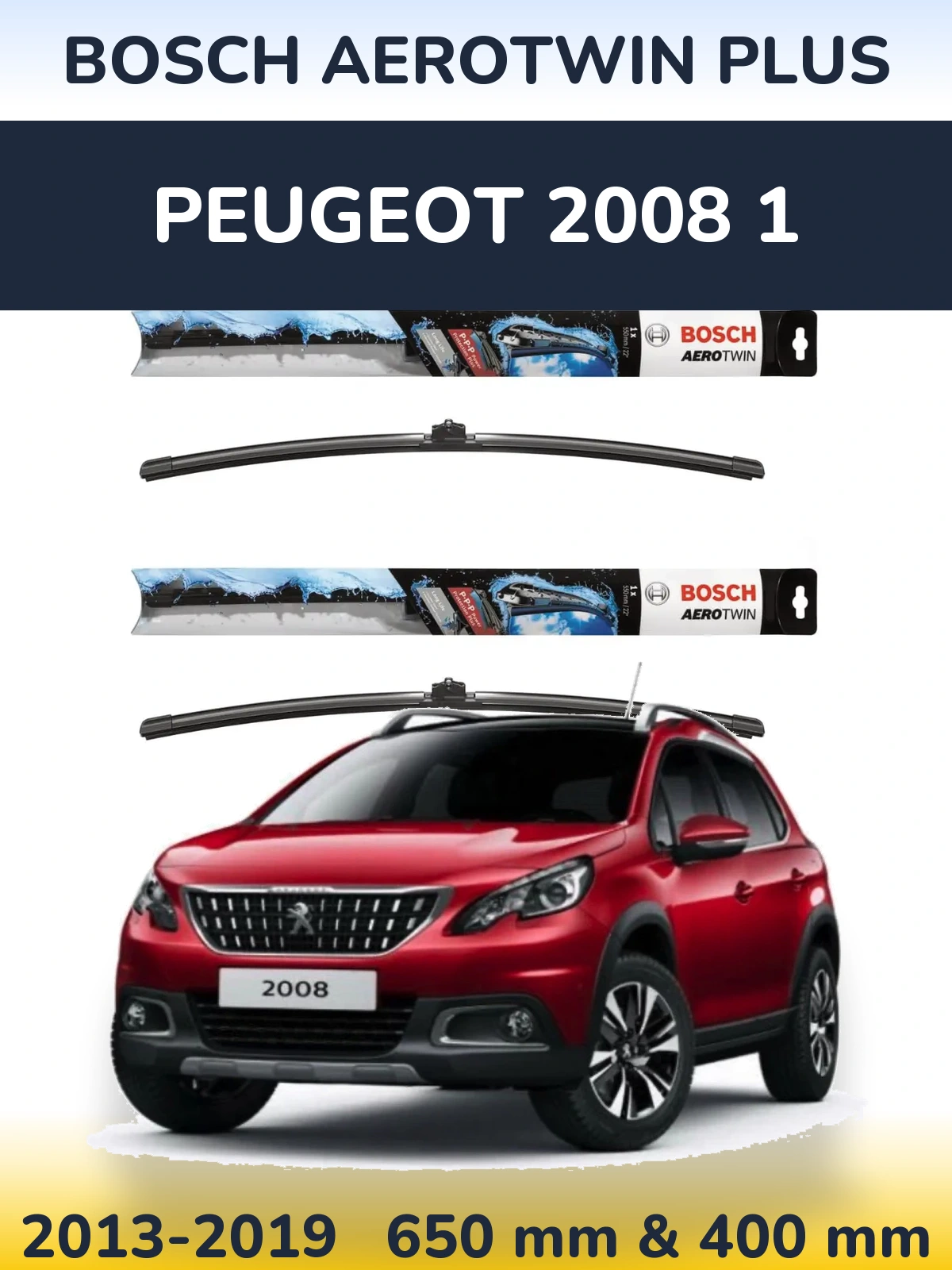 Комплект передних дворников BOSCH AeroTwin Plus 650 & 400 мм для Peugeot 2008 1 2013-2019