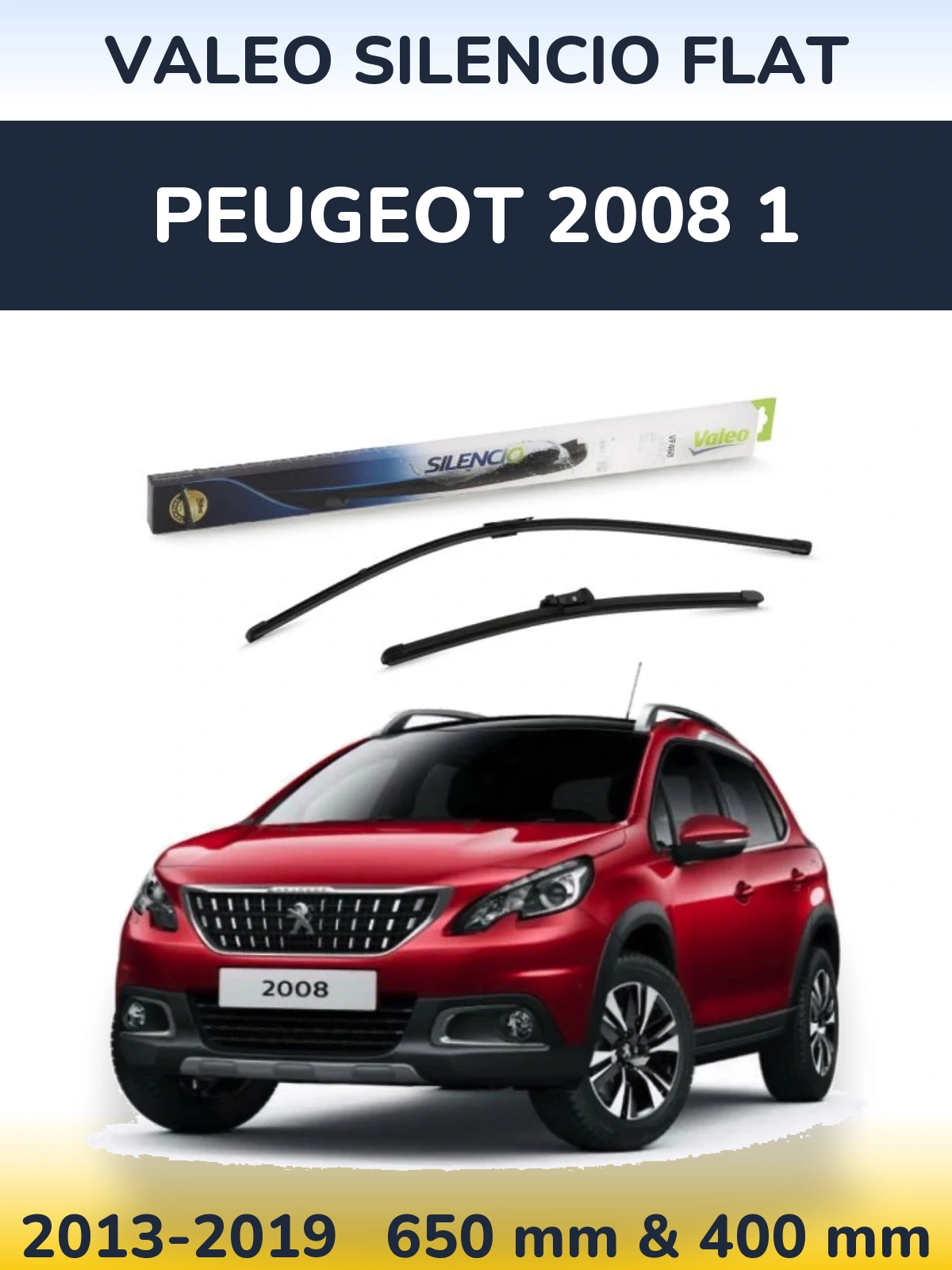 Front wiper blade set Valeo Silencio Flat 650 & 400 mm for Peugeot 2008 1 2013-2019