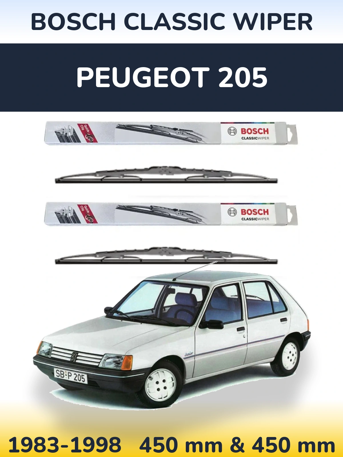 Komplet przednich wycieraczek BOSCH Classic Wiper 450 & 450 mm do Peugeot 205 1983-1998