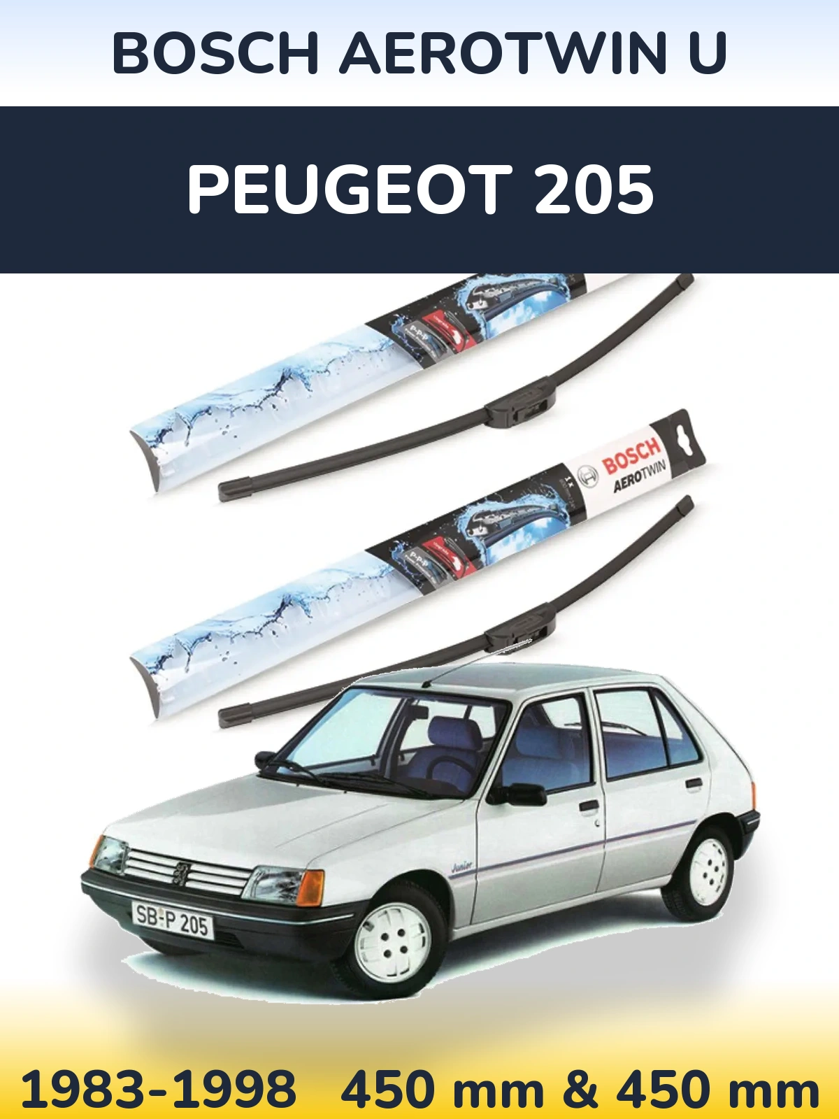 Комплект передних дворников BOSCH AeroTwin U 450 & 450 мм для Peugeot 205 1983-1998