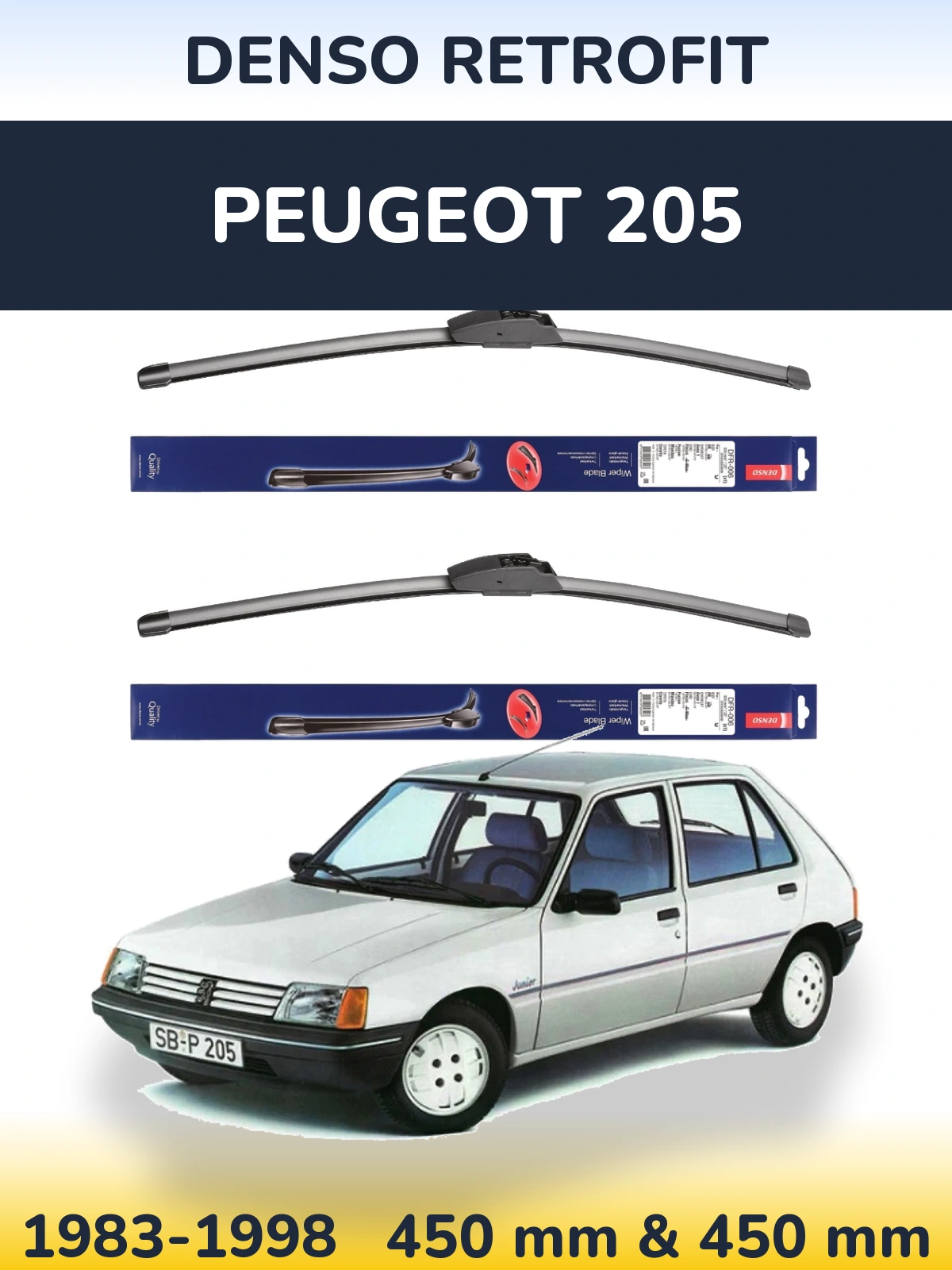 Комплект передних дворников Denso Retrofit 450 & 450 мм для Peugeot 205 1983-1998