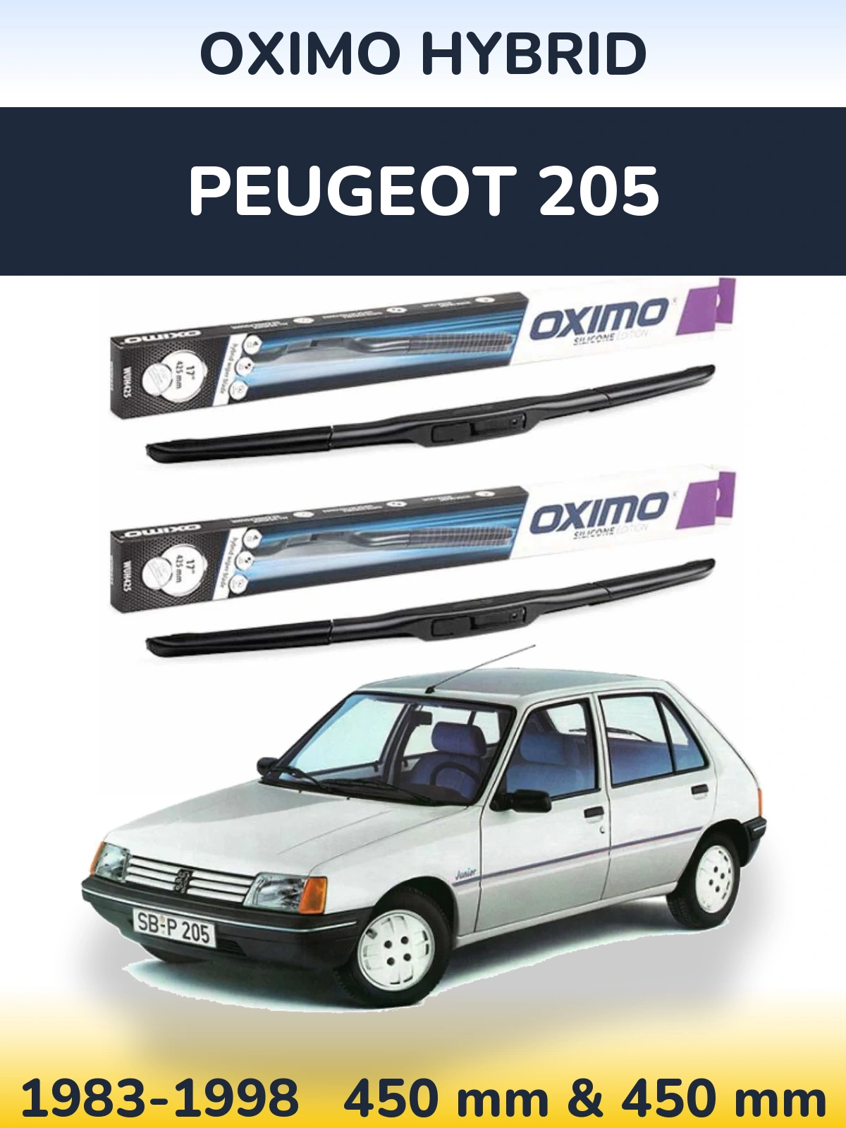Komplet przednich wycieraczek Oximo Hybrid 450 & 450 mm do Peugeot 205 1983-1998