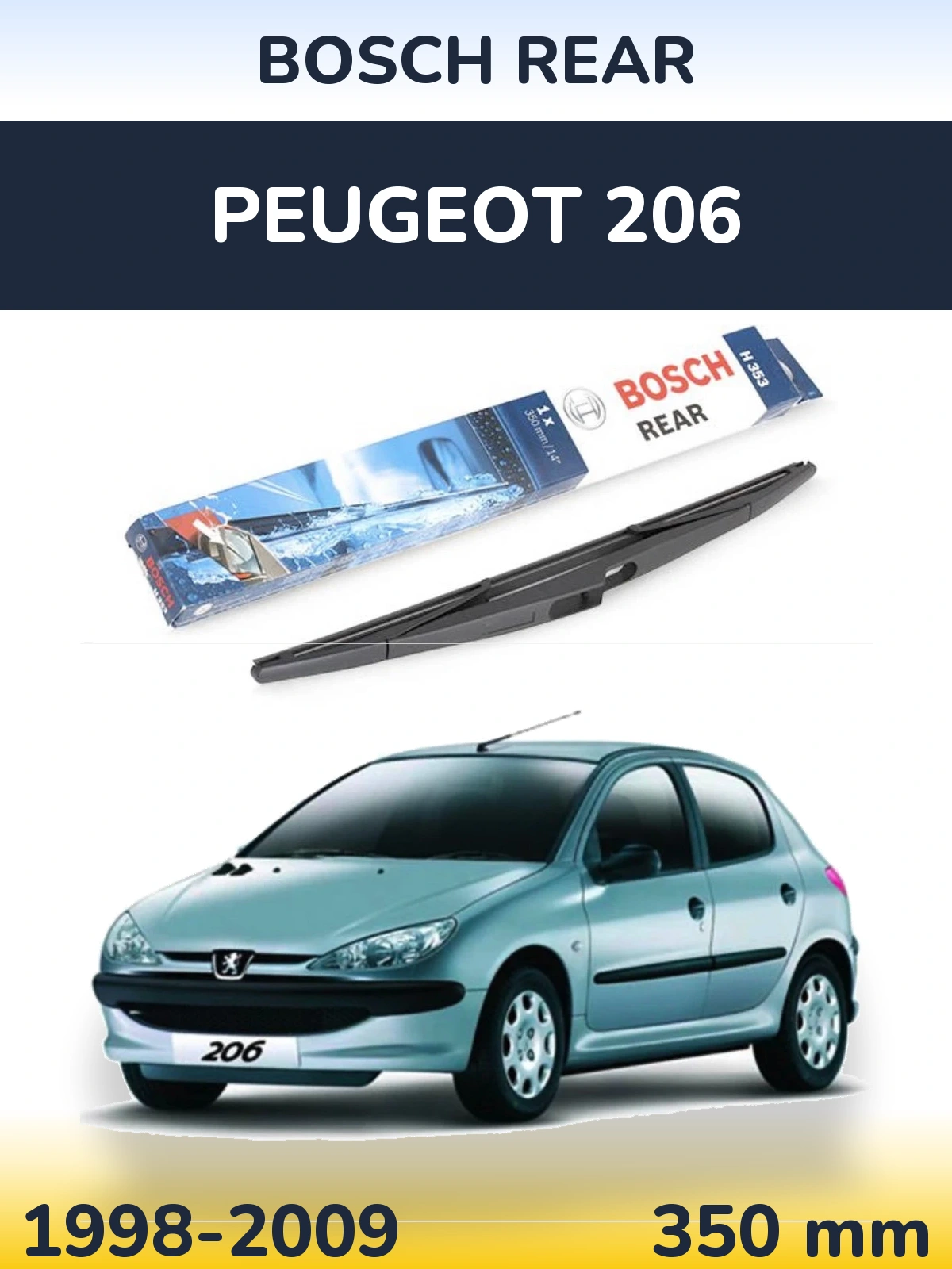 Rear wiper blade BOSCH Rear 350 mm for Peugeot 206 1998-2009