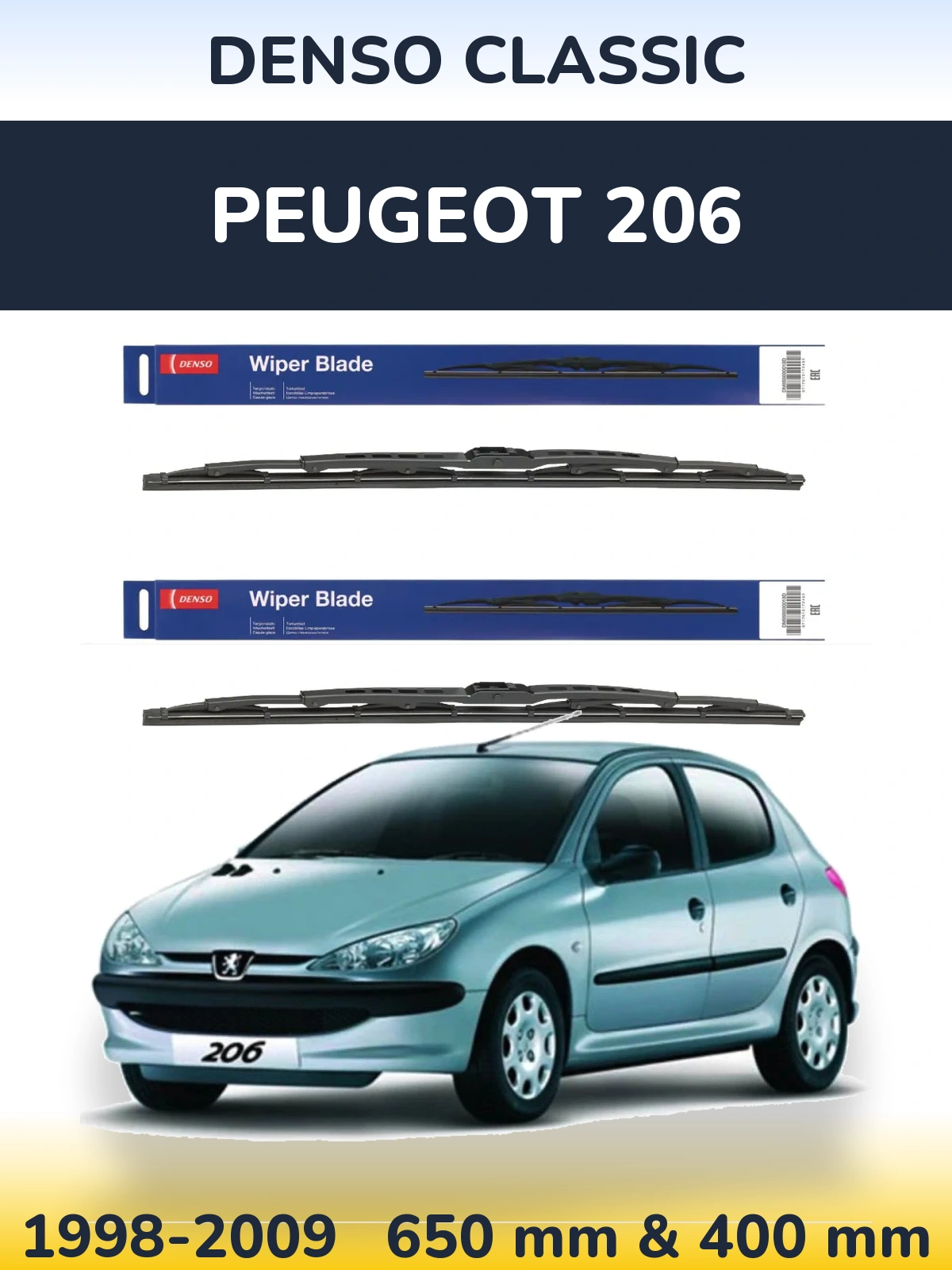 Komplet przednich wycieraczek Denso Classic 650 & 400 mm do Peugeot 206 1998-2009