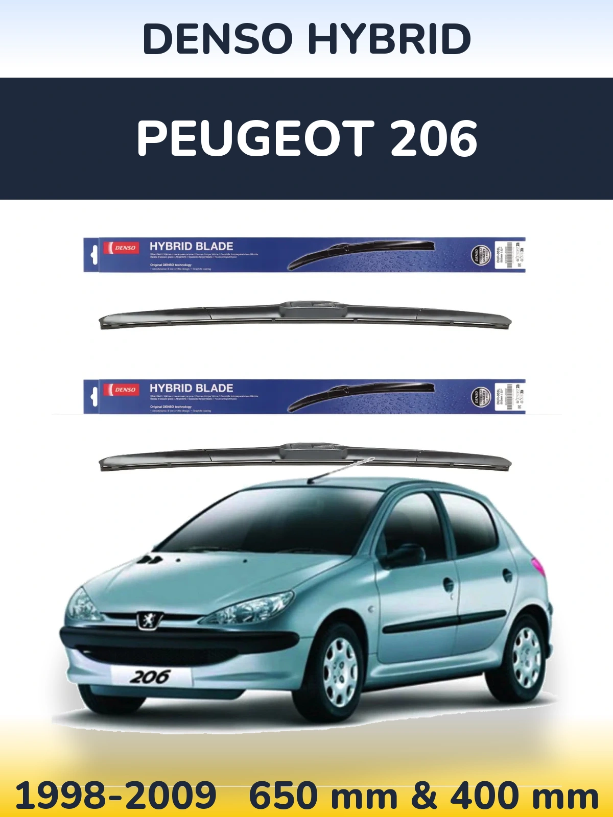 Комплект передних дворников Denso Hybrid 650 & 400 мм для Peugeot 206 1998-2009