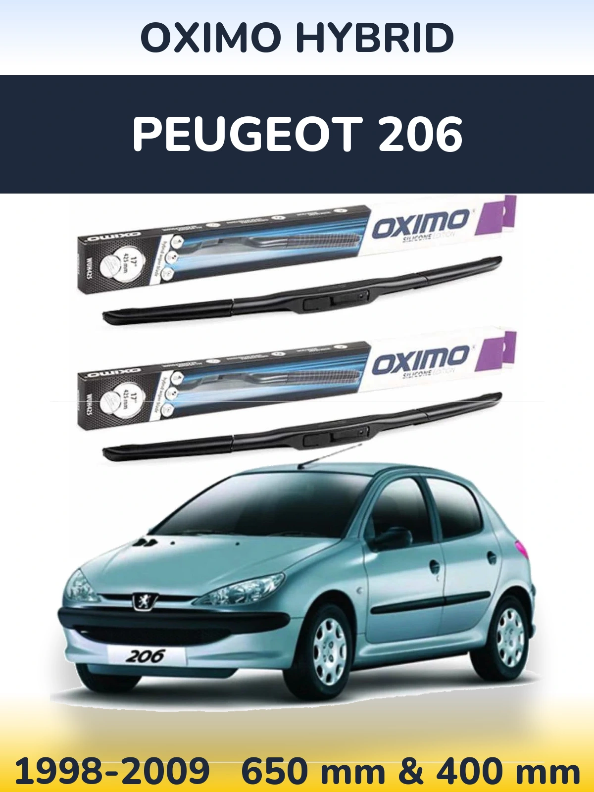 Front wiper blade set Oximo Hybrid 650 & 400 mm for Peugeot 206 1998-2009