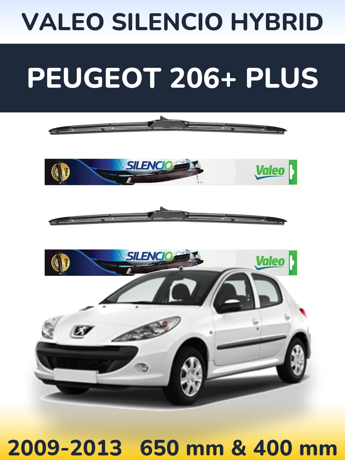 Komplet przednich wycieraczek Valeo Silencio Hybrid 650 & 400 mm do Peugeot 206+ Plus 2009-2013